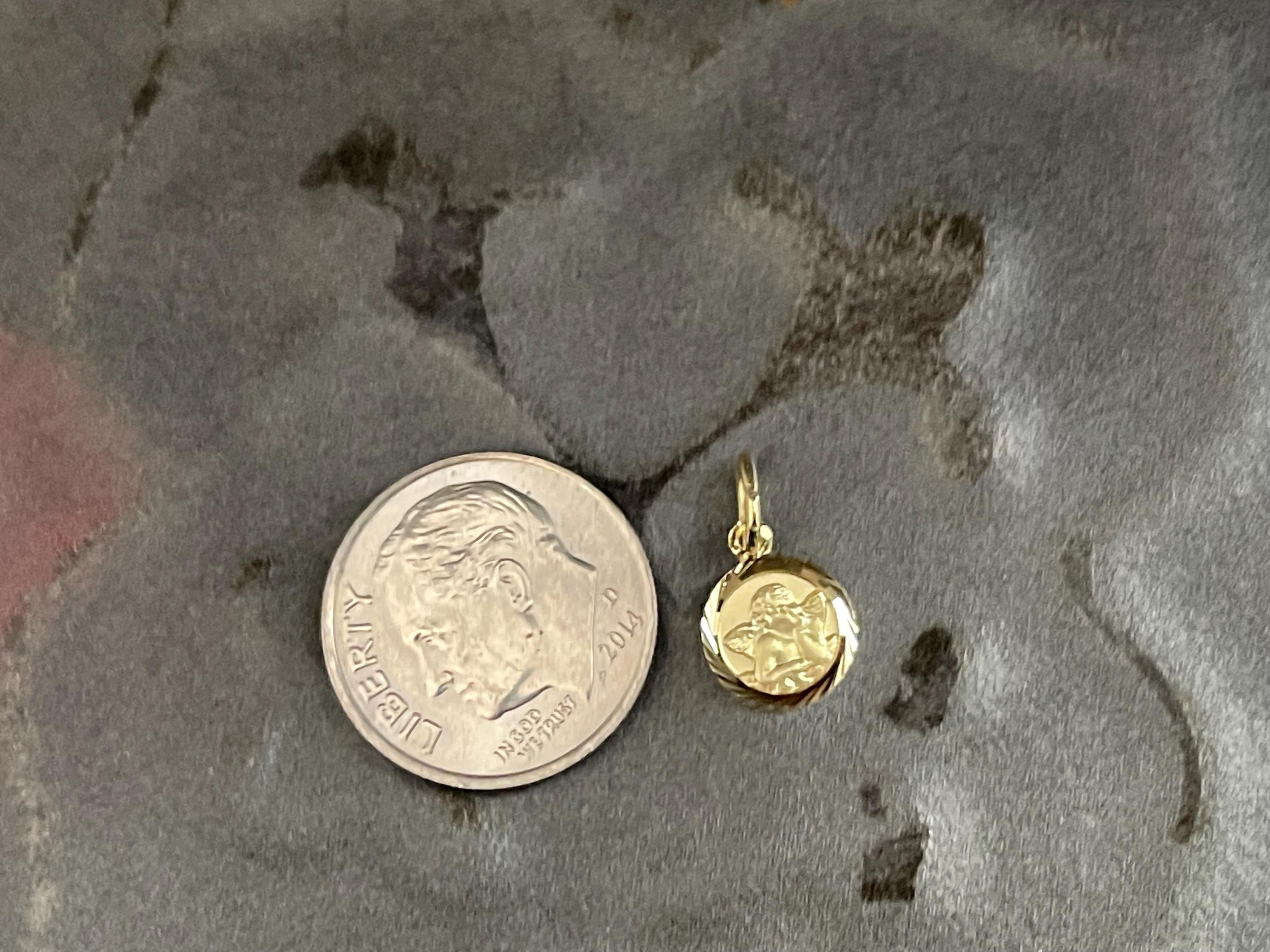 14K Yellow Gold 8 mm Round Angel Charm Pendant