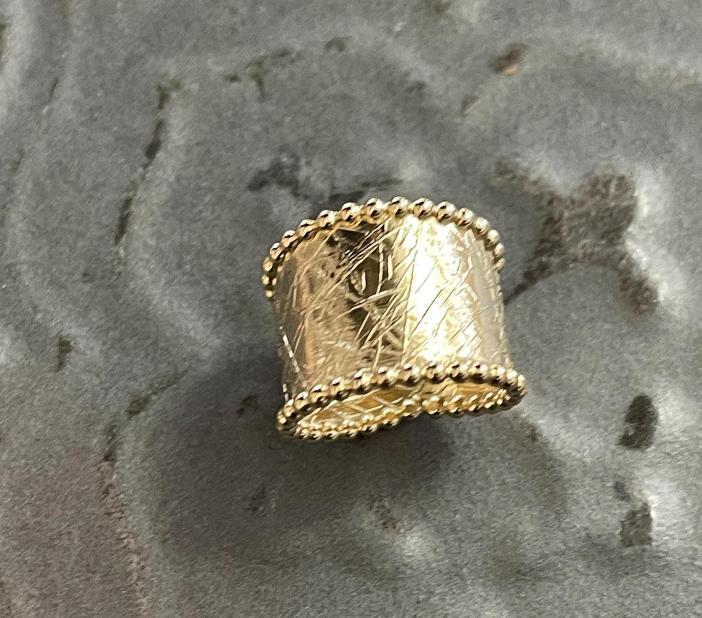 12/20 Yellow Gold-Filled Beaded Edge Textured Ring