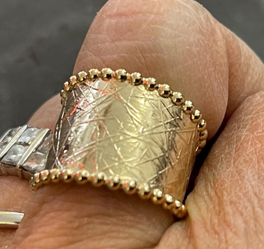 12/20 Yellow Gold-Filled Beaded Edge Textured Ring