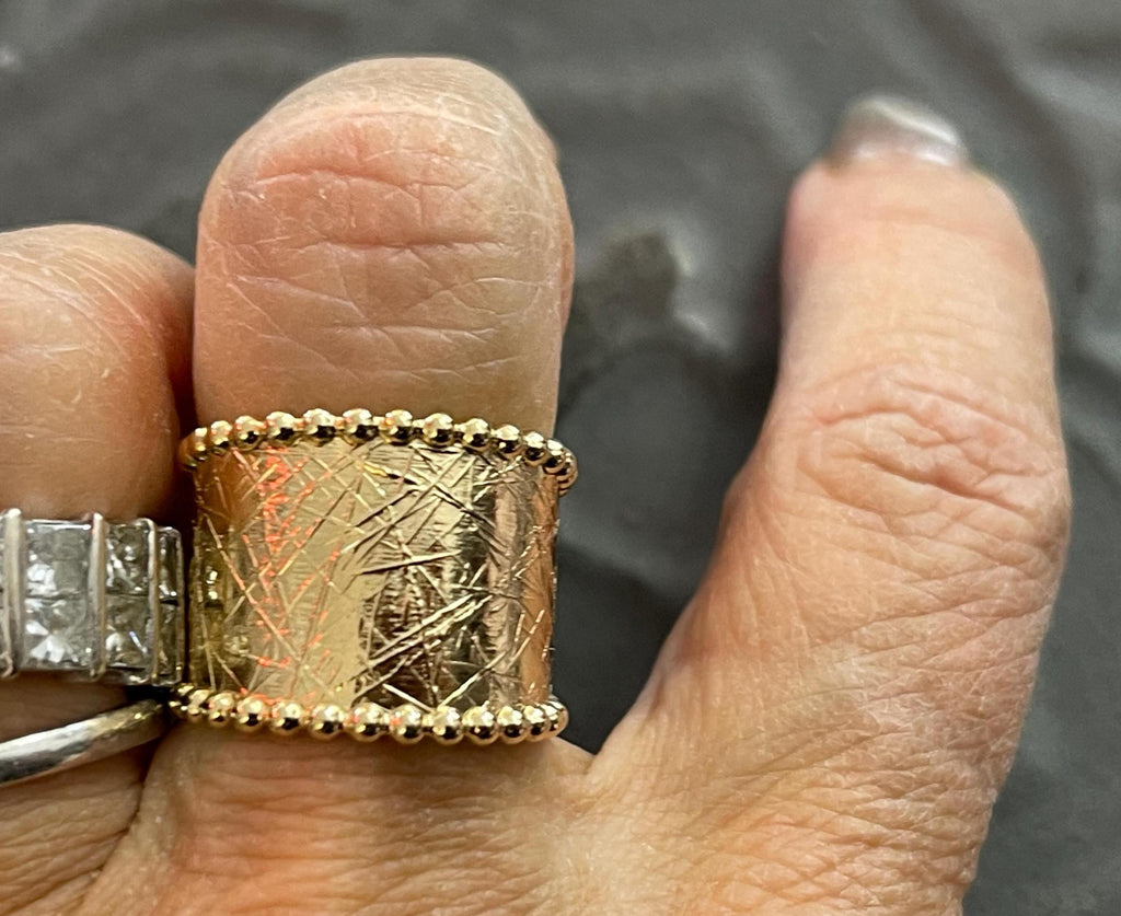 12/20 Yellow Gold-Filled Beaded Edge Textured Ring