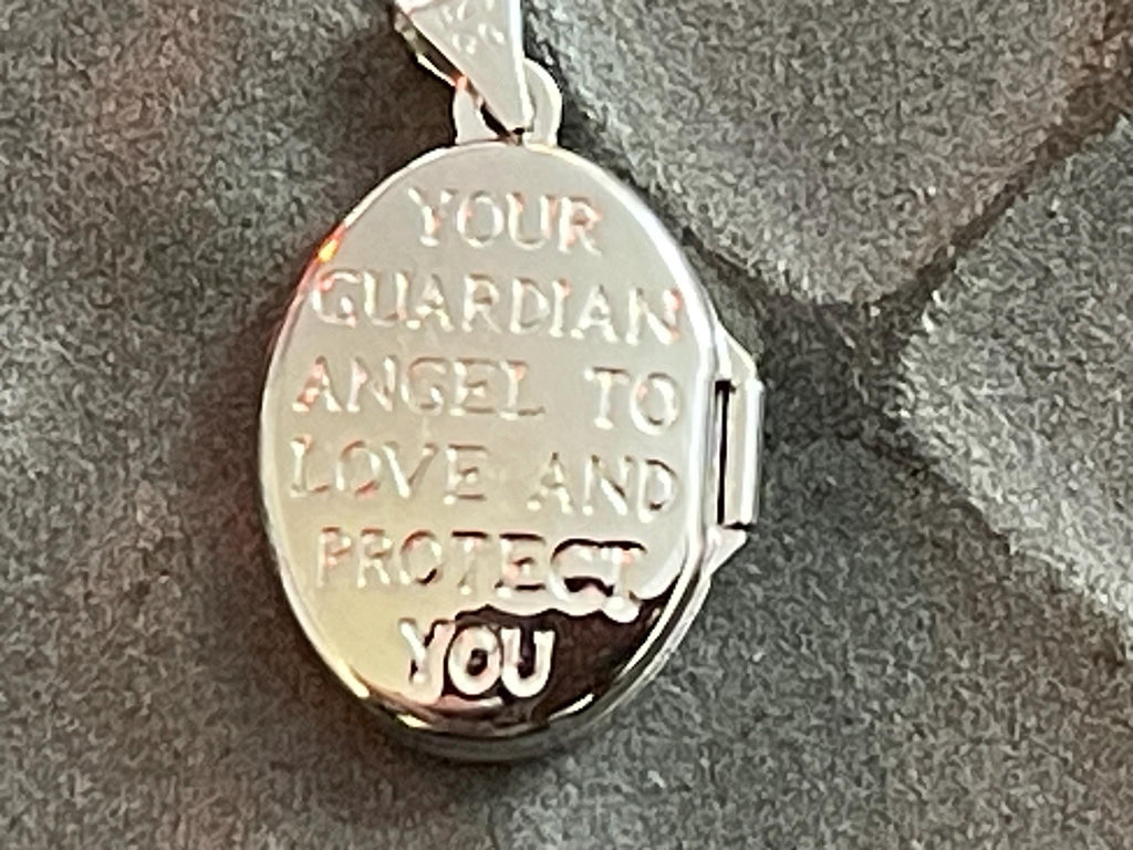 Sterling Silver Yellow Rhodium 17mm Guardian Angel Oval Locket