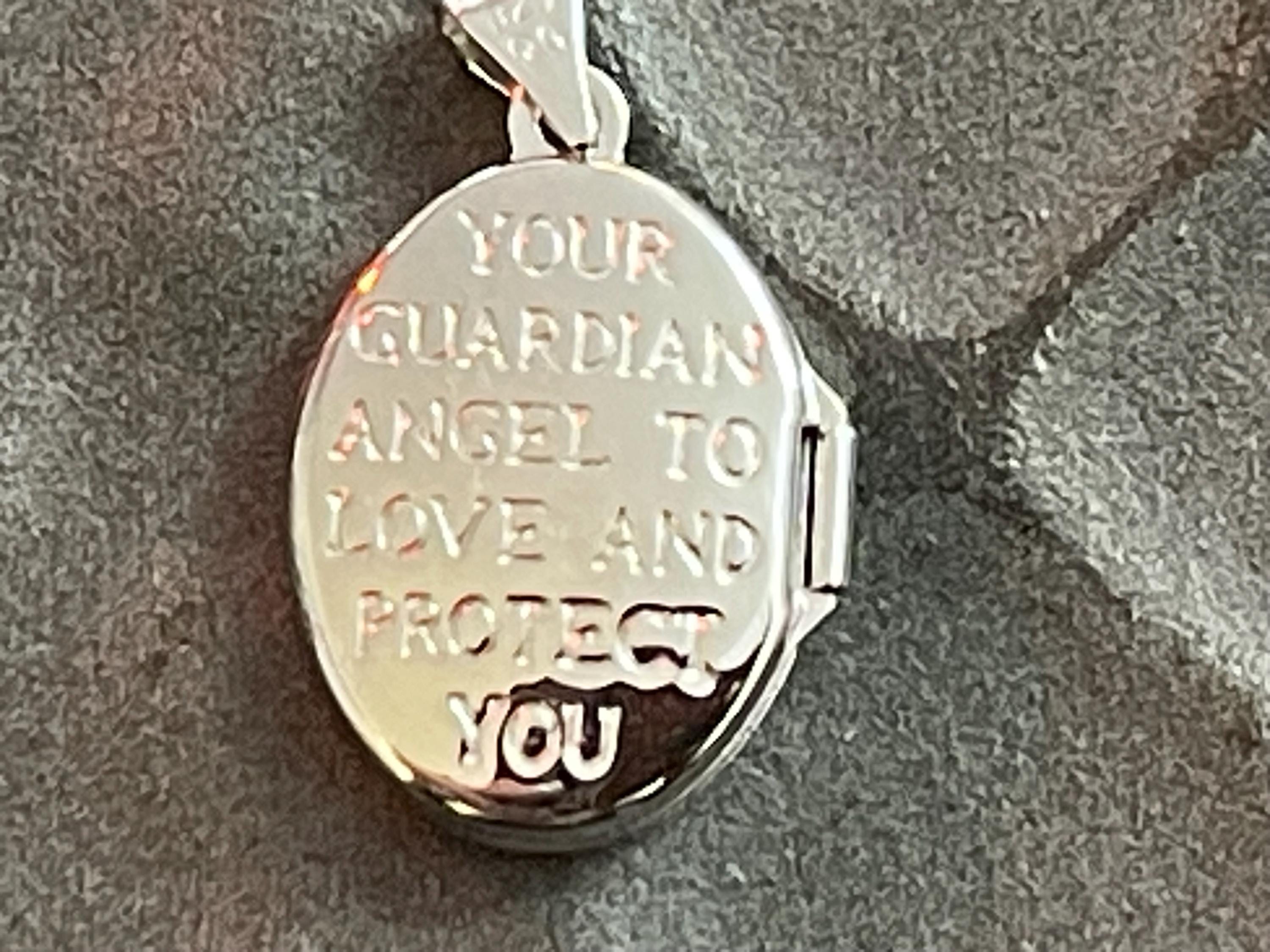Sterling Silver Yellow Rhodium 17mm Guardian Angel Oval Locket