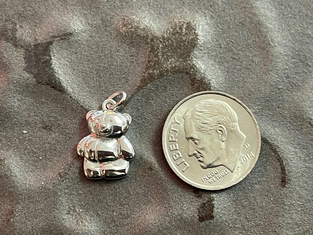Sterling Silver Rhodium-plated  Polished Teddy Bear Pendant Charm