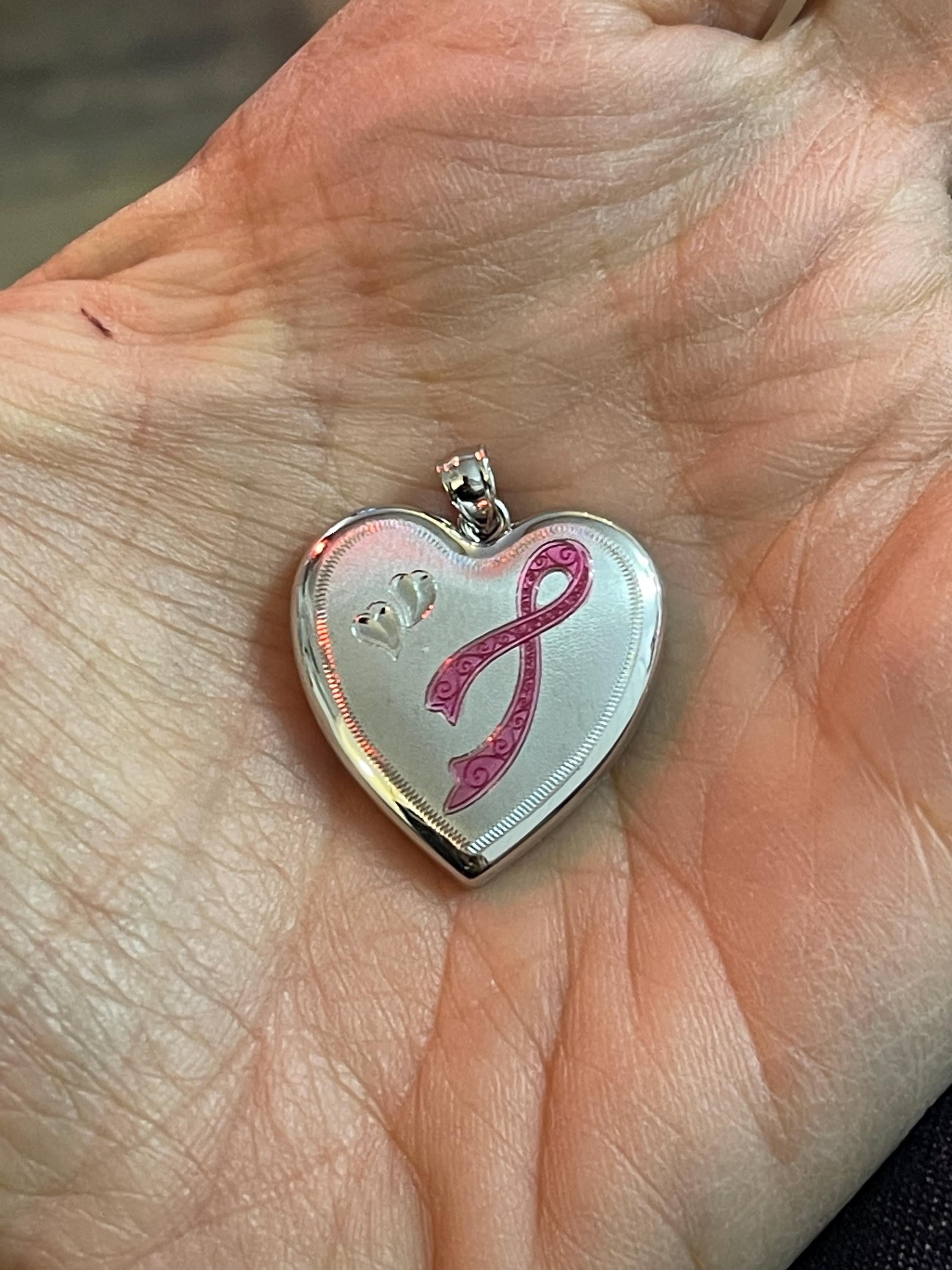 Sterling Silver Rhodium-plated Pink Ribbon Heart Locket