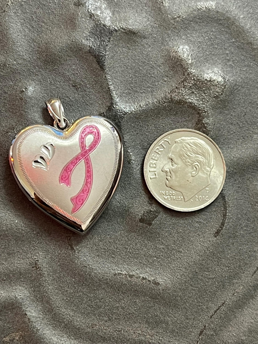 Sterling Silver Rhodium-plated Pink Ribbon Heart Locket