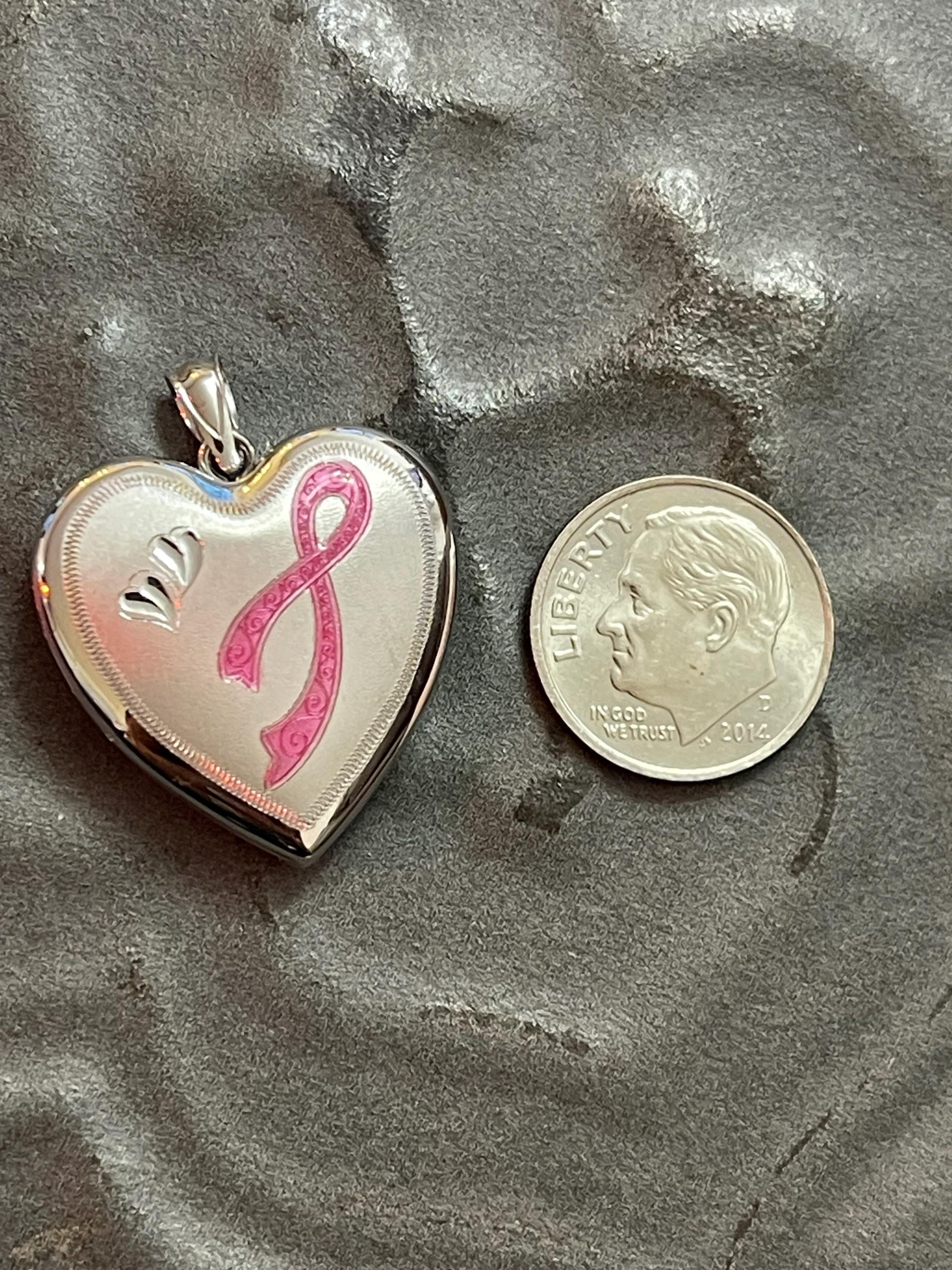 Sterling Silver Rhodium-plated Pink Ribbon Heart Locket