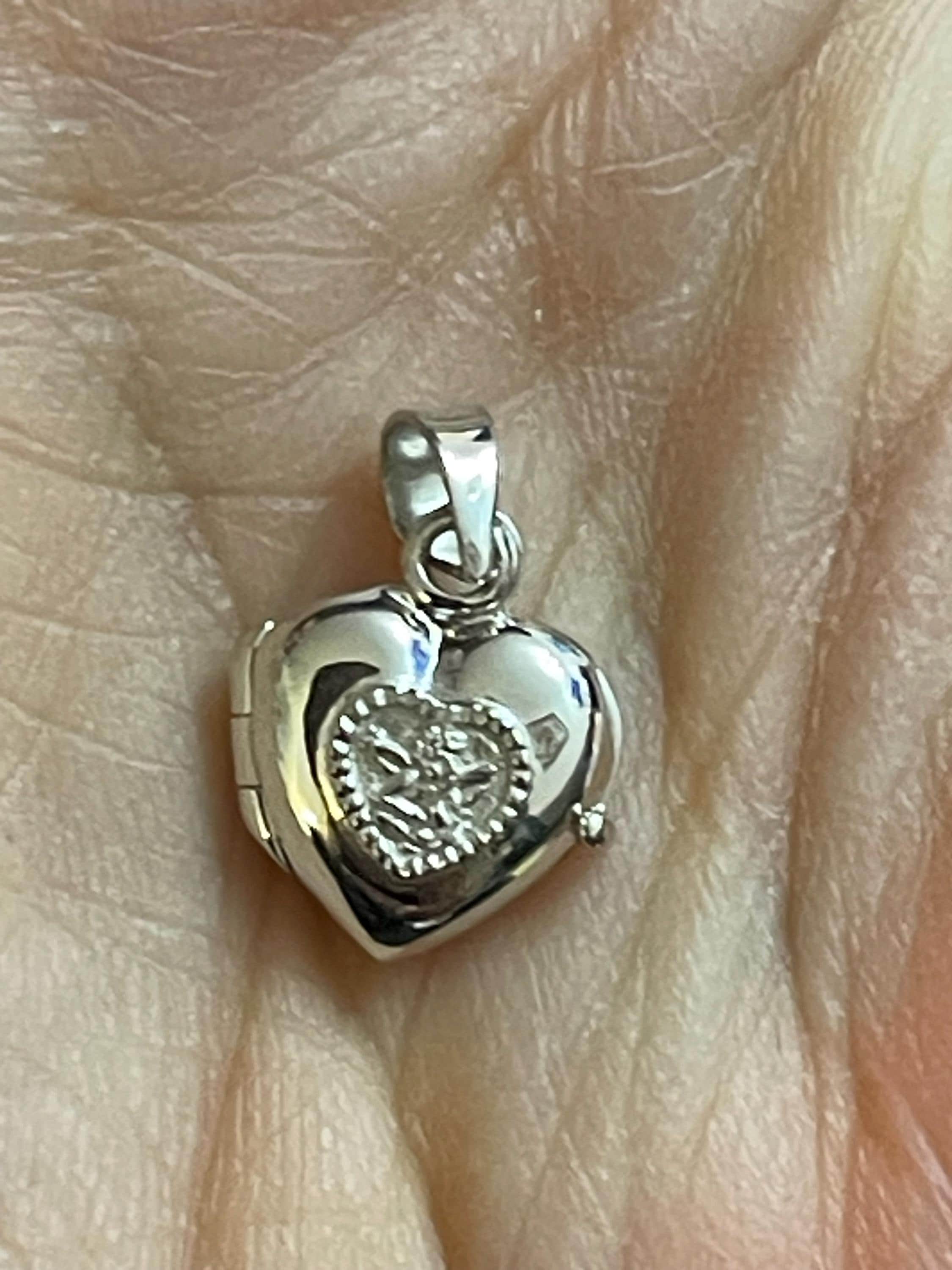 Sterling Silver Guardian Angel Heart Textured Locket Pendant