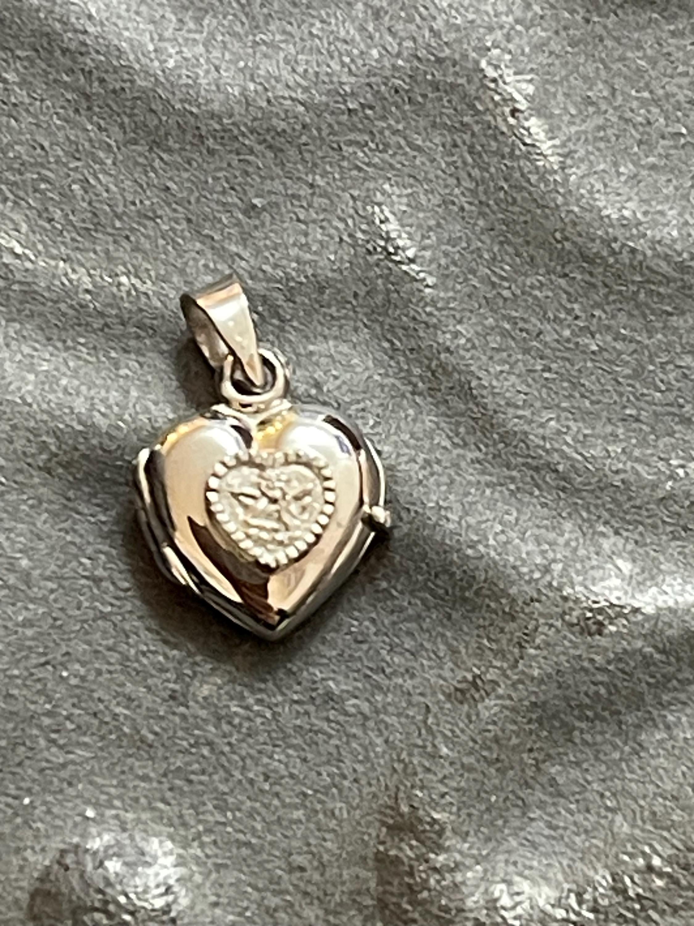 Sterling Silver Guardian Angel Heart Textured Locket Pendant