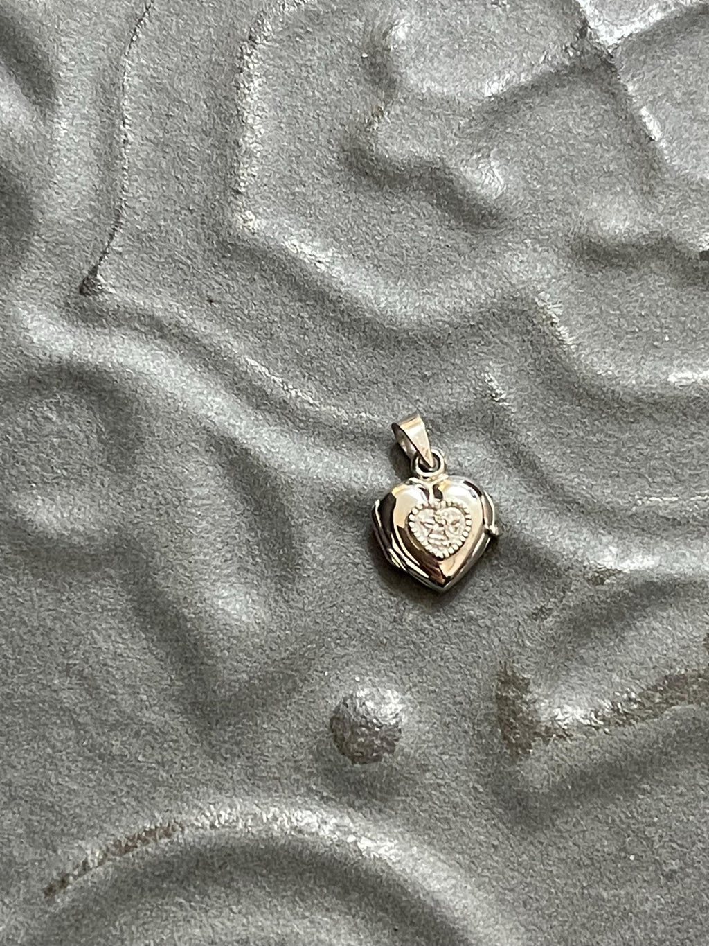 Sterling Silver Guardian Angel Heart Textured Locket Pendant