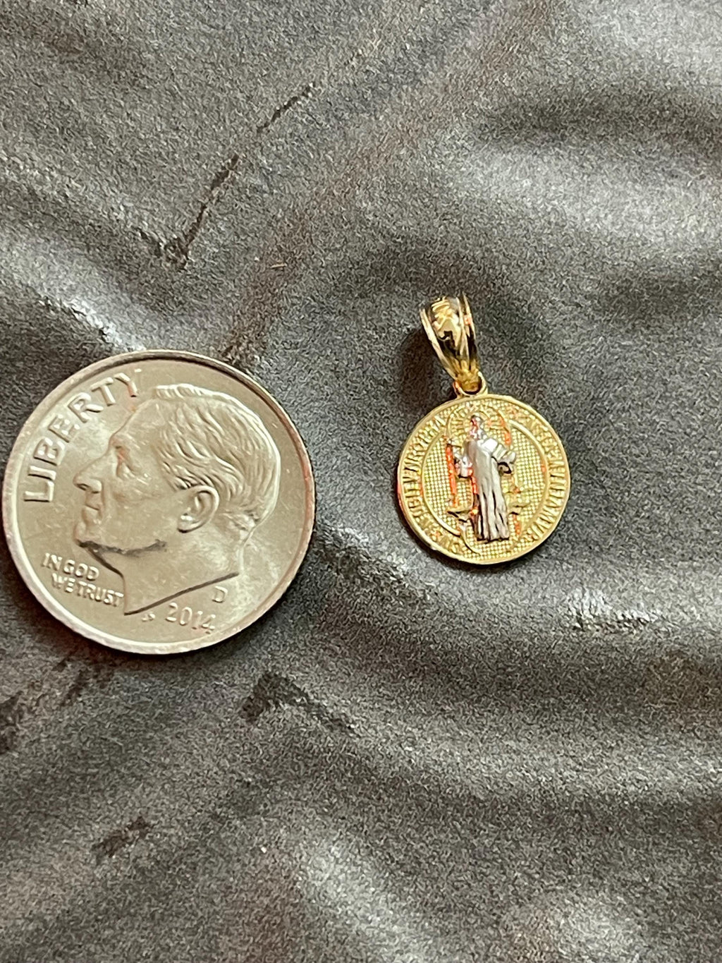 10K Yellow Gold with Rhodium San Benito Medal Pendant