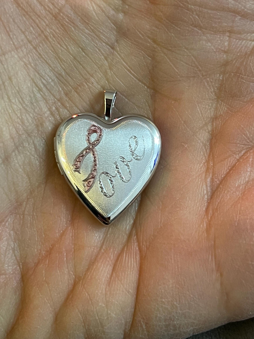 Sterling Silver Rhodium-plated Pink Ribbon Love Heart Locket