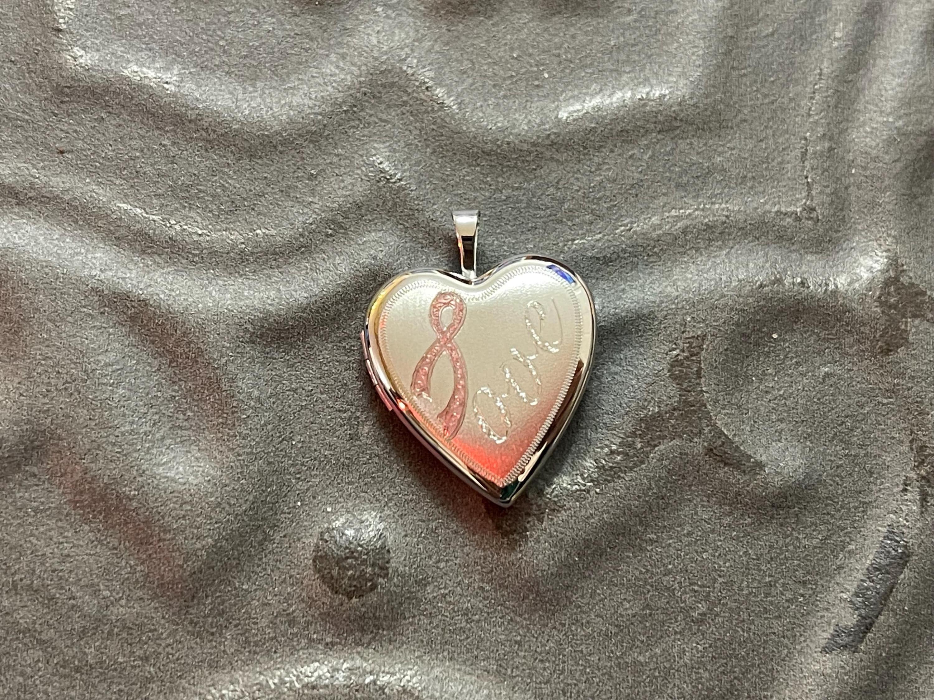Sterling Silver Rhodium-plated Pink Ribbon Love Heart Locket