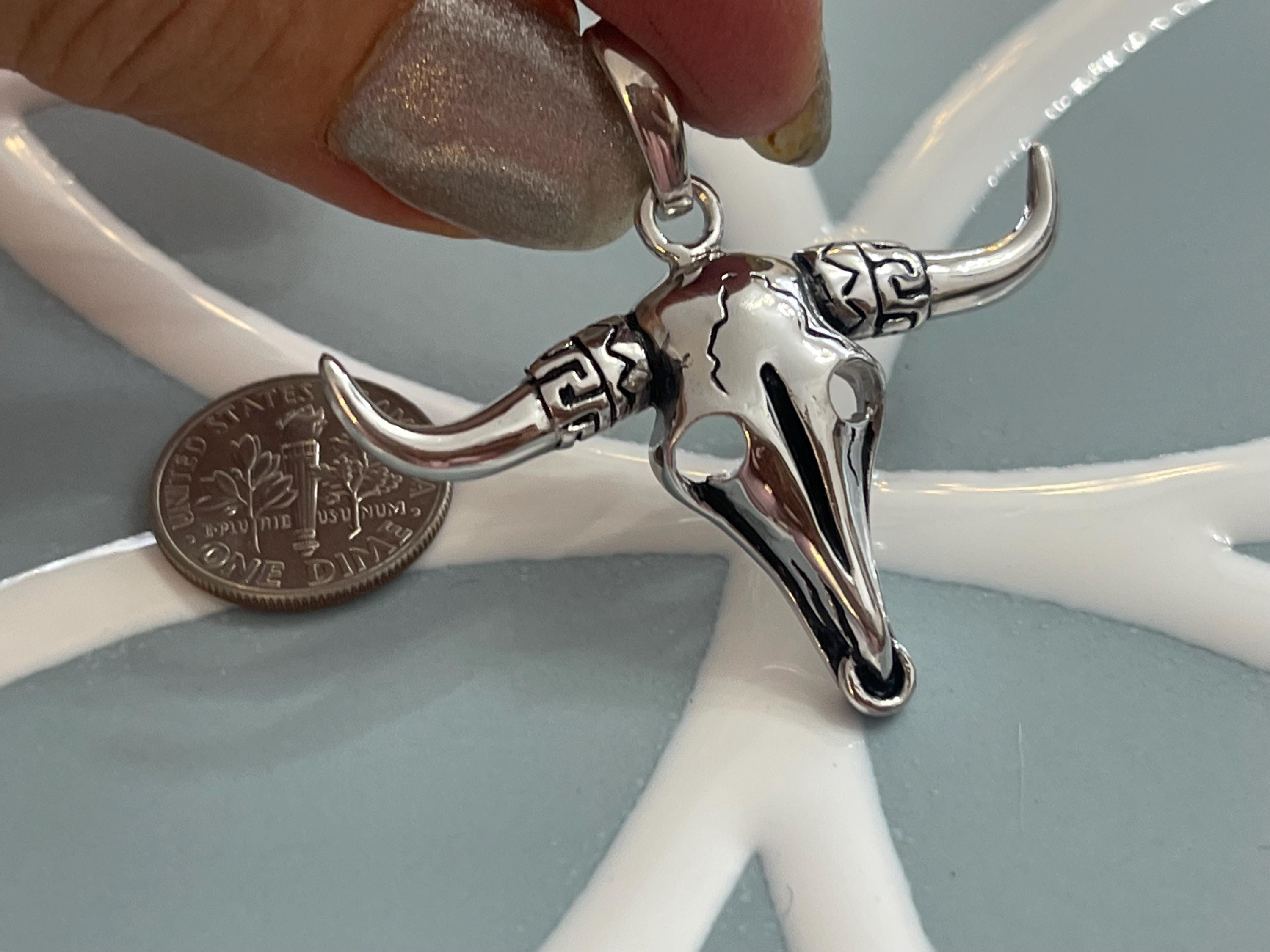 Sterling Silver Antiqued Bull Skull Pendant