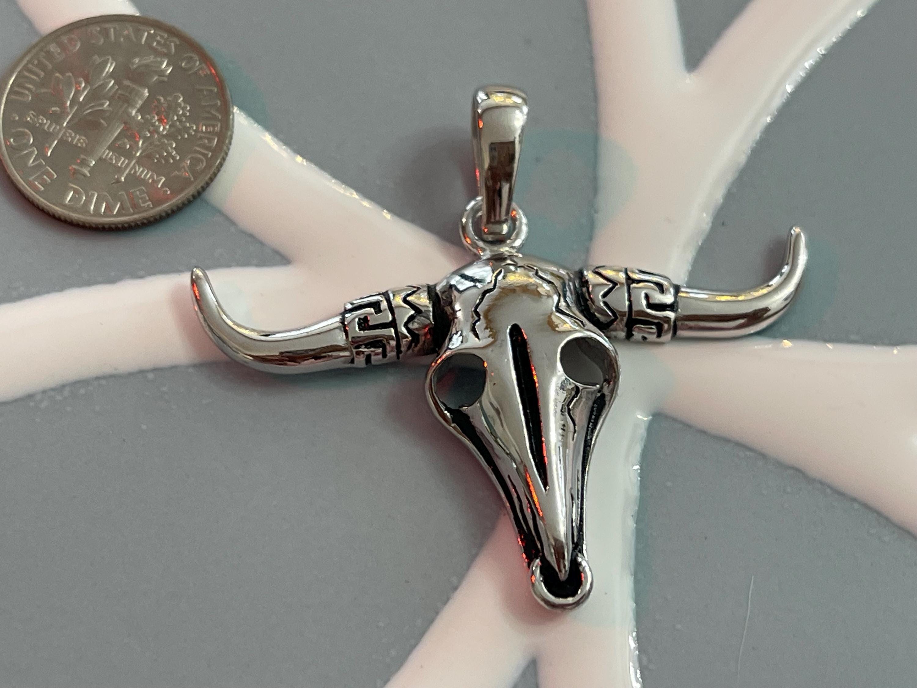 Sterling Silver Antiqued Bull Skull Pendant