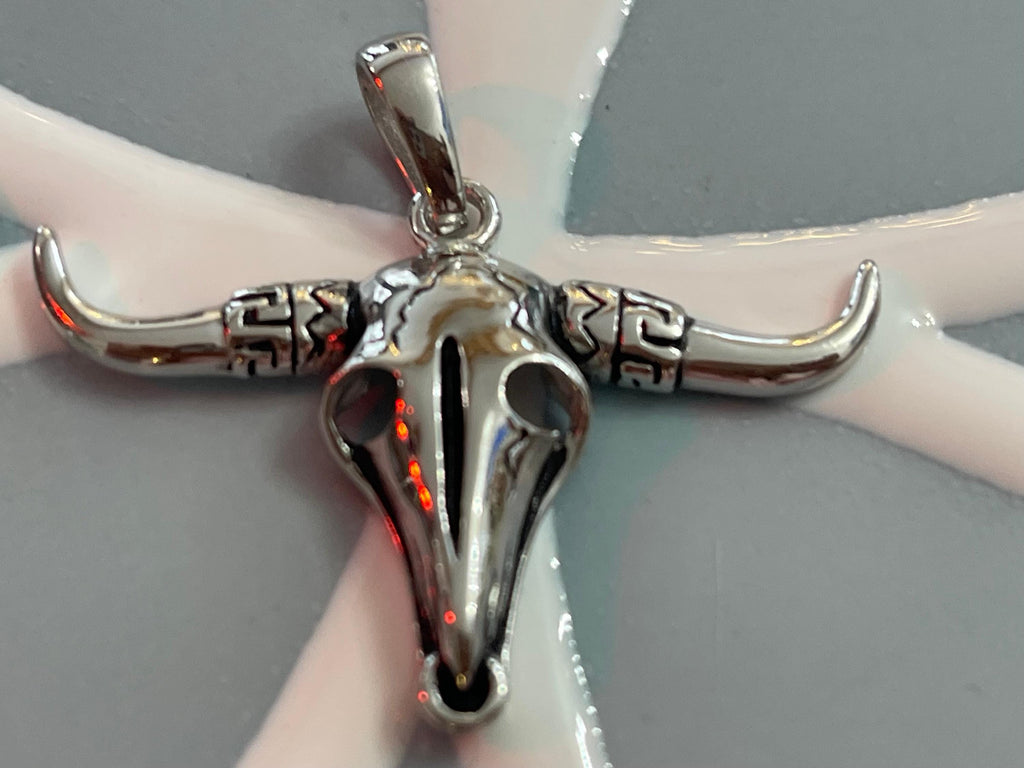 Sterling Silver Antiqued Bull Skull Pendant
