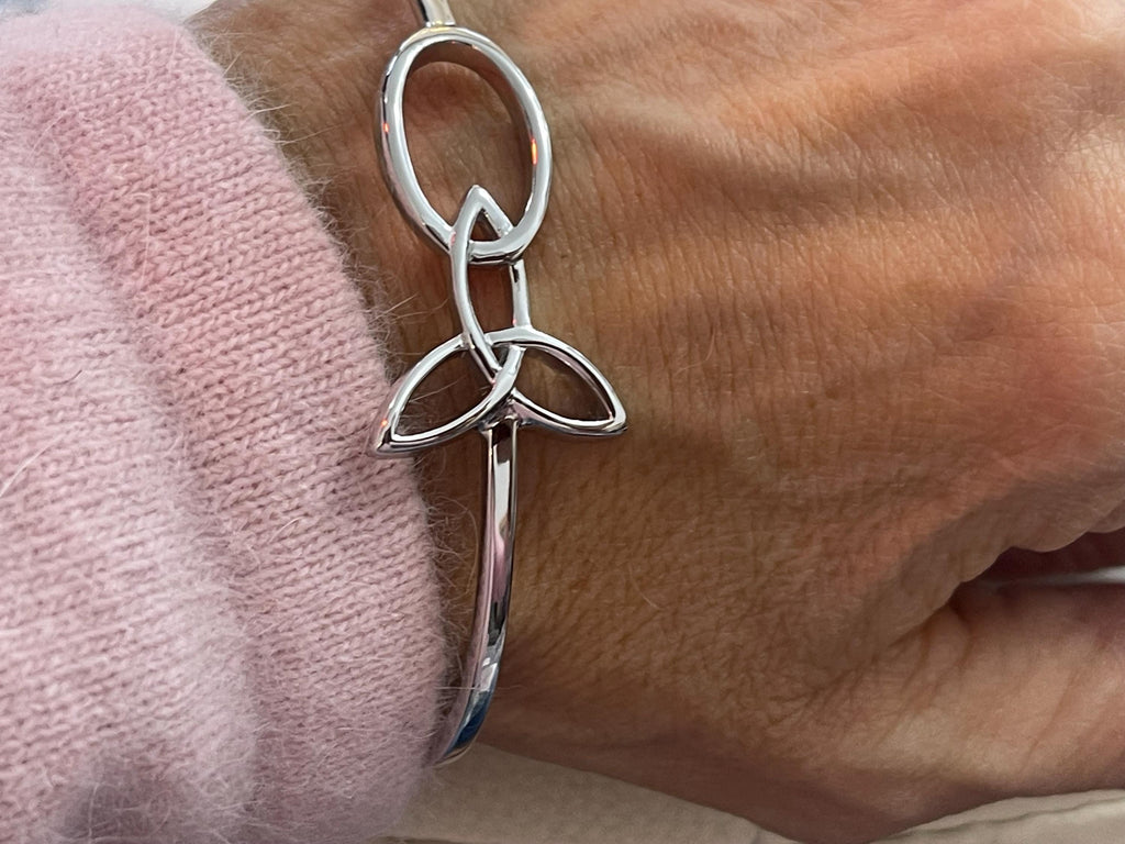 Sterling Silver Trinity Knot Cuff Bangle Bracelet