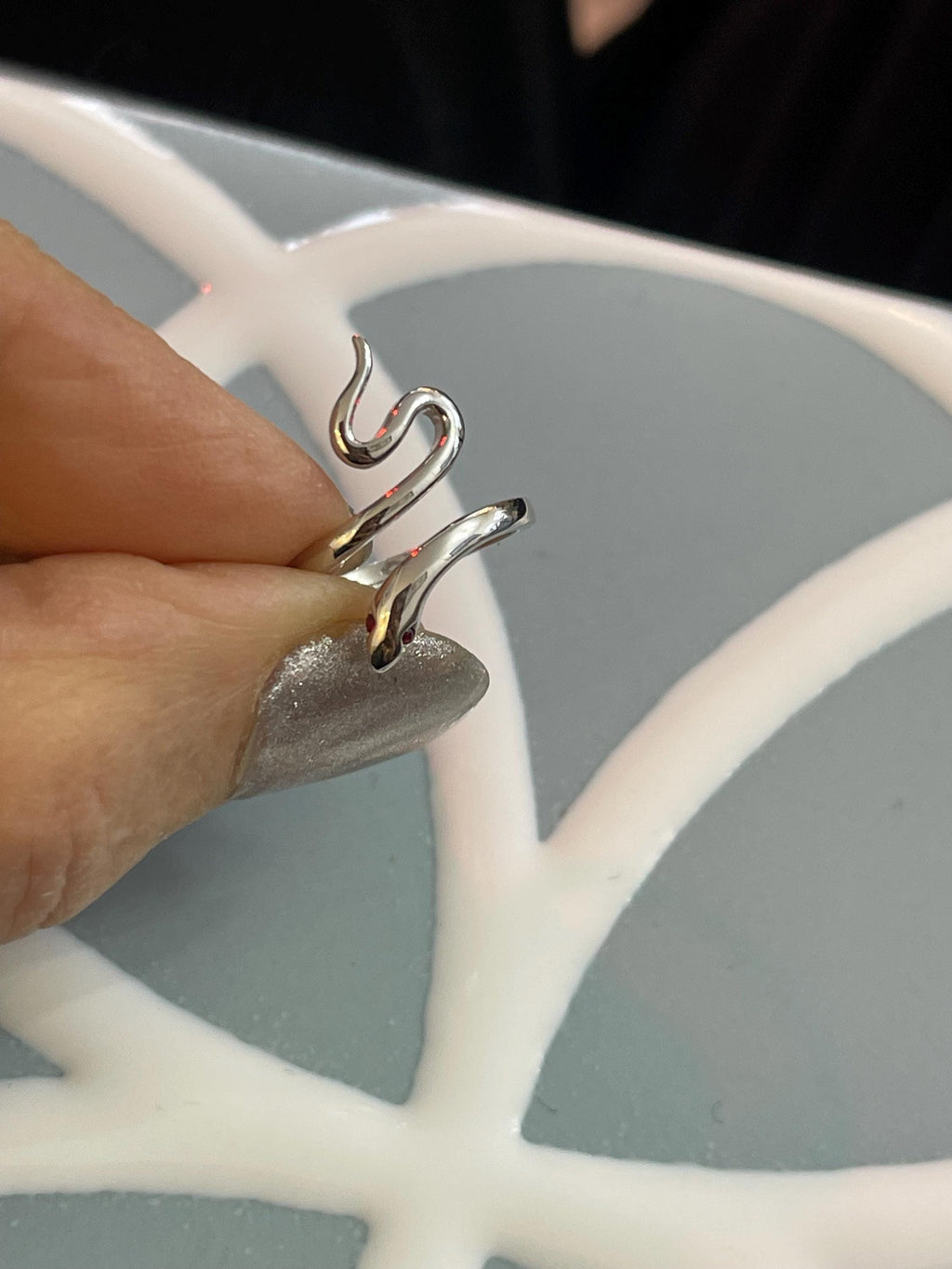 Sterling Silver Snake with Synthetic Ruby Toe Ring