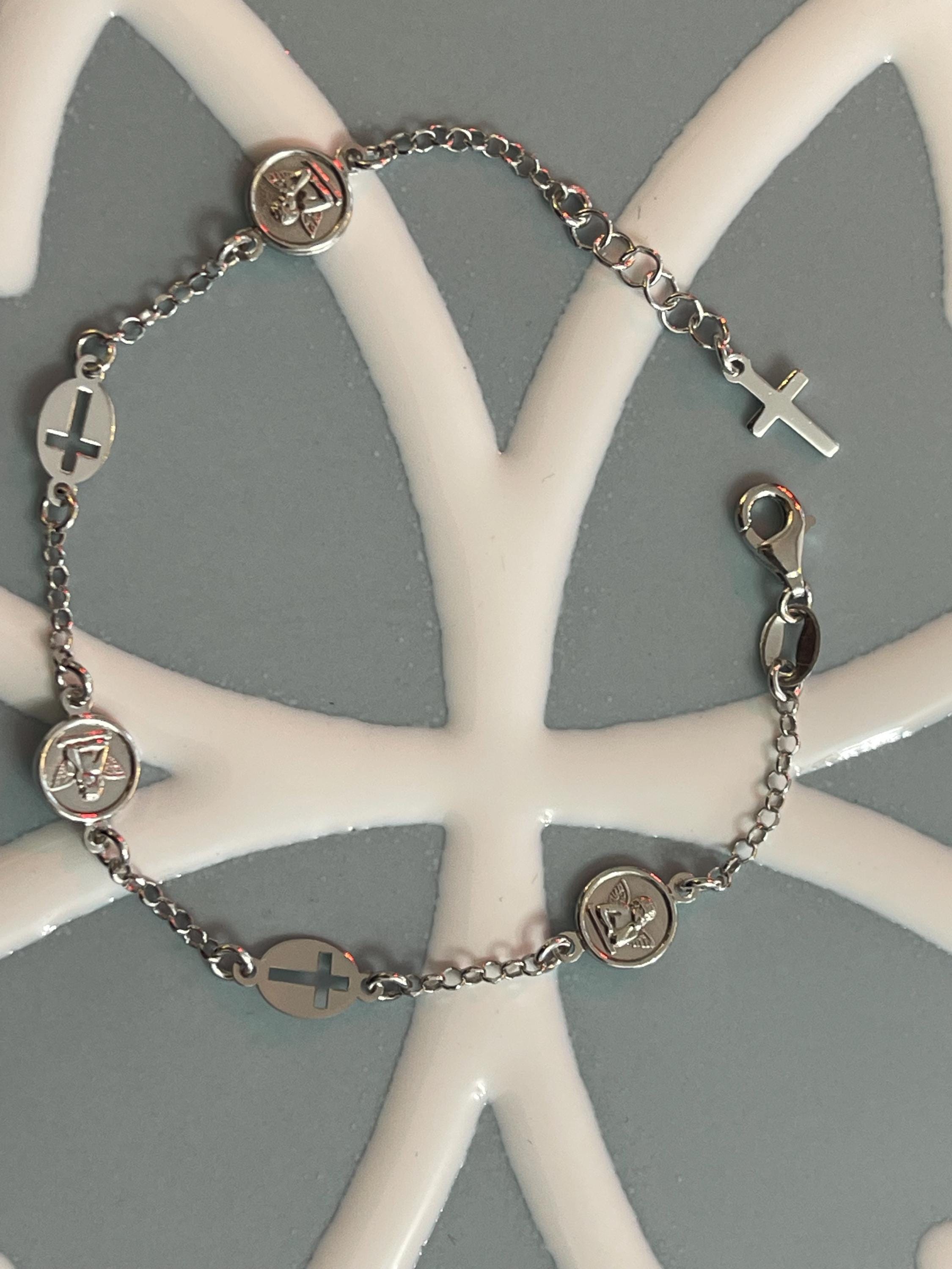 Sterling Silver Cross and Angel Bracelet