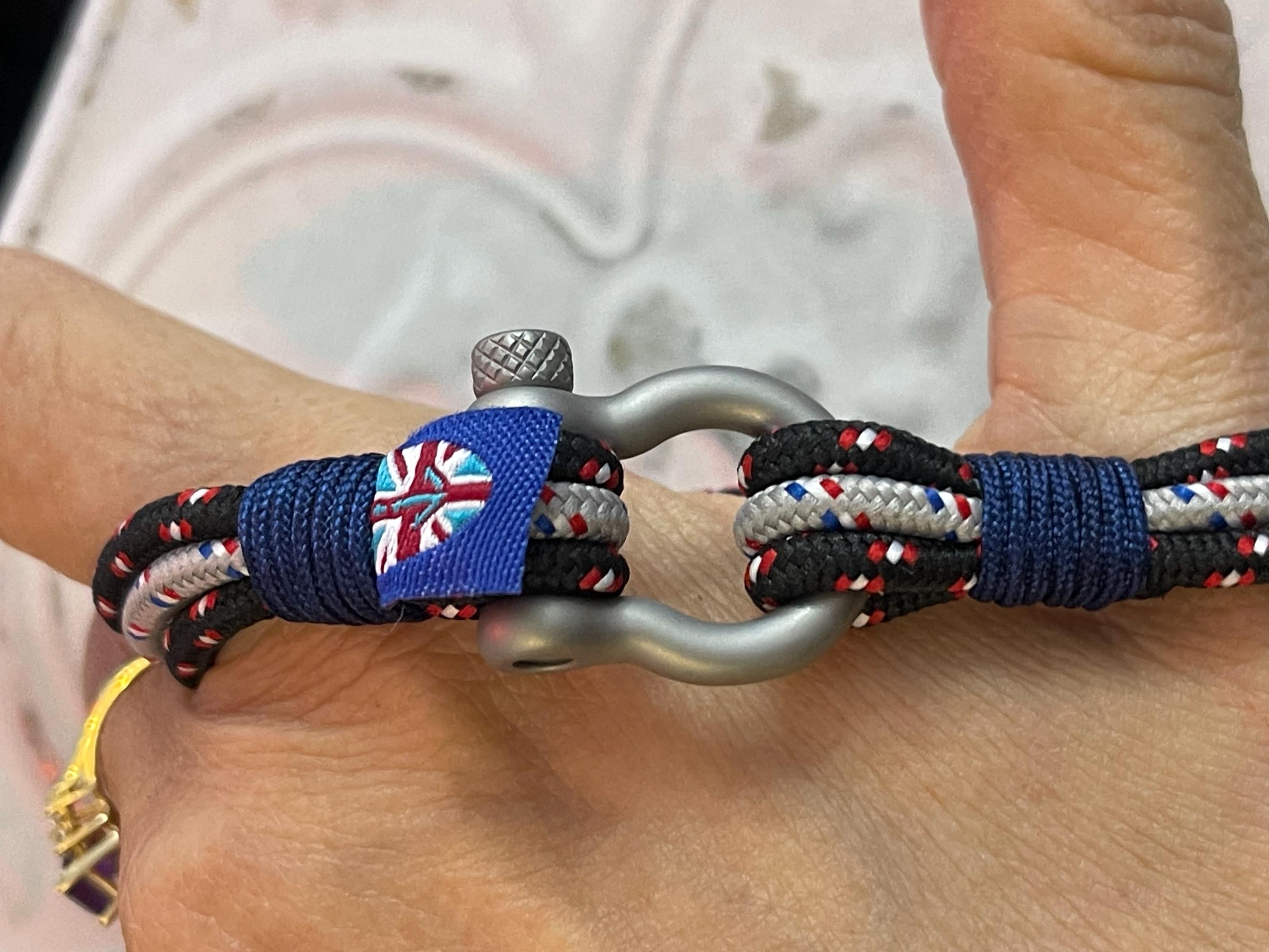 Stainless Steel Red, White, Black and Blue Multi-Strand Bracelet