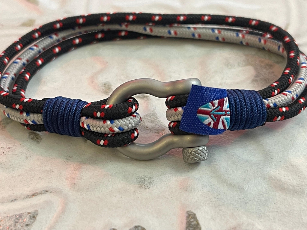 Stainless Steel Red, White, Black and Blue Multi-Strand Bracelet