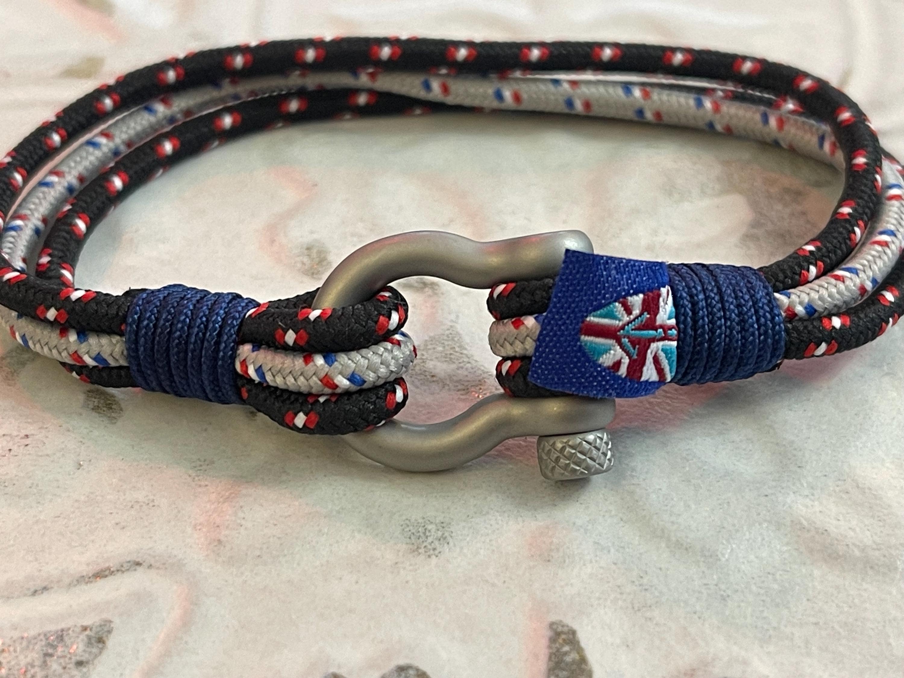 Stainless Steel Red, White, Black and Blue Multi-Strand Bracelet