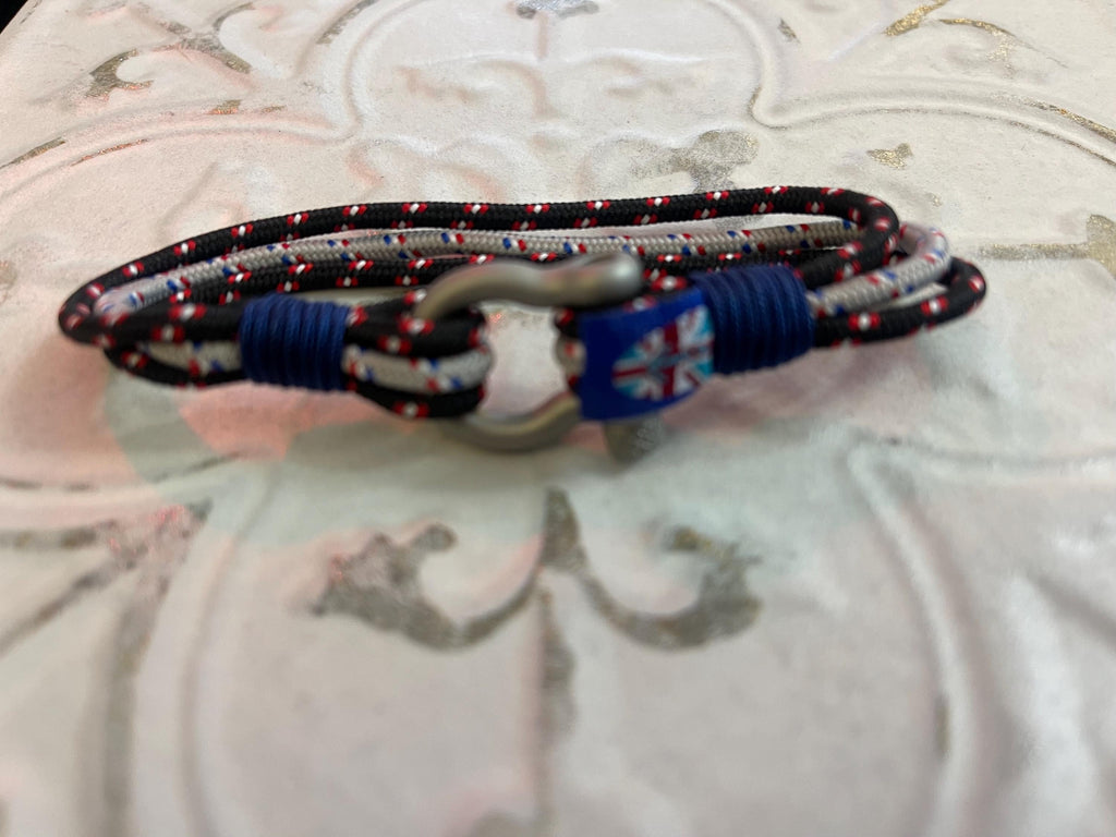 Stainless Steel Red, White, Black and Blue Multi-Strand Bracelet