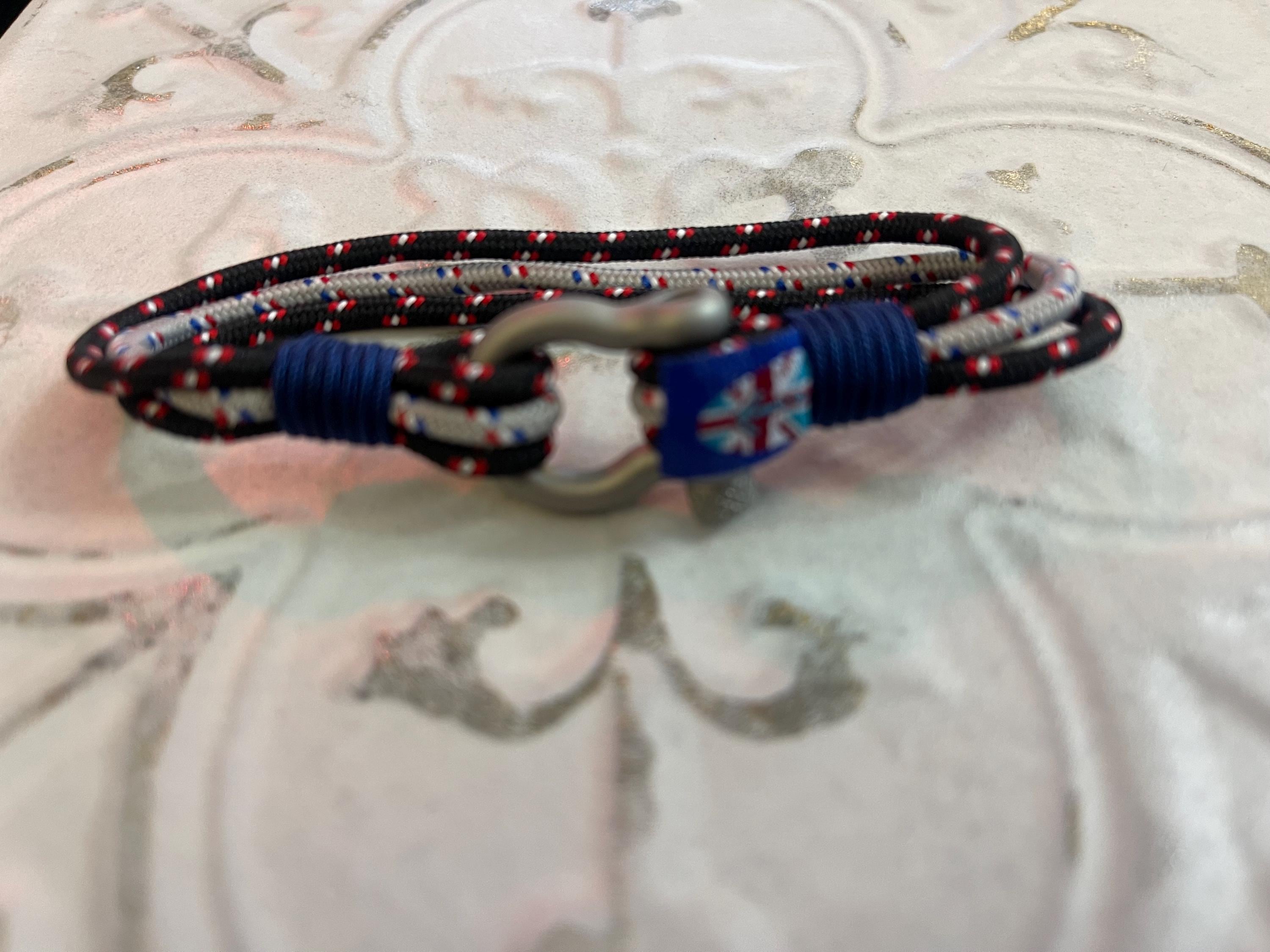 Stainless Steel Red, White, Black and Blue Multi-Strand Bracelet