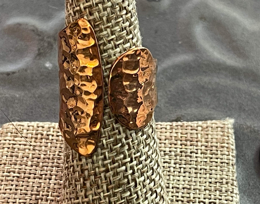 Copper Rose , Shiny Hammered Open Negative Space Ring