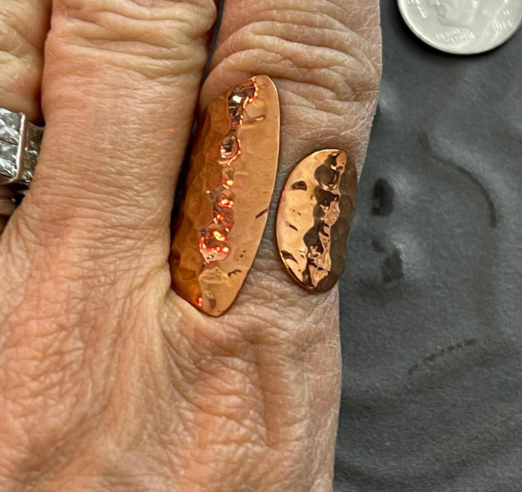 Copper Rose , Shiny Hammered Open Negative Space Ring