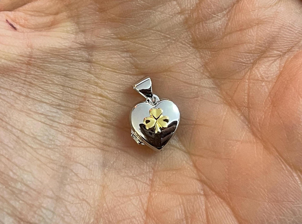 Sterling Silver Yellow Rhodium Clover Heart Locket