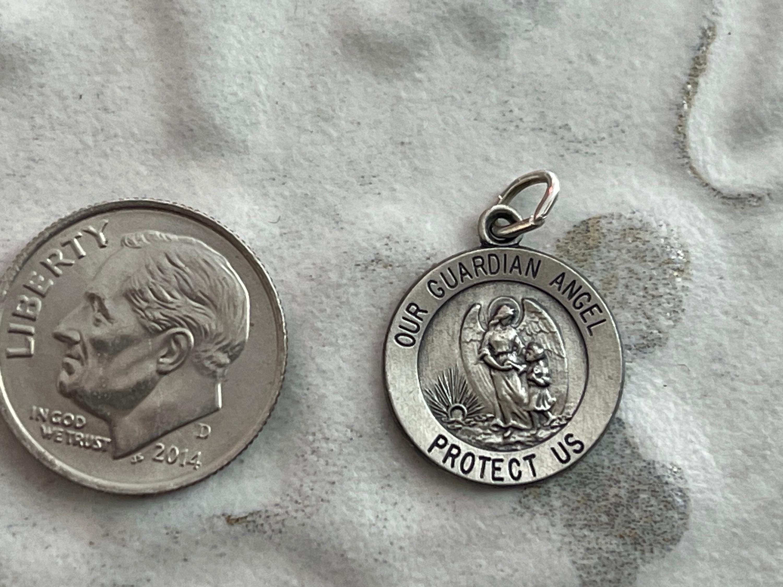 Sterling Silver Our Guardian Angel Round Medal Charm Pendant