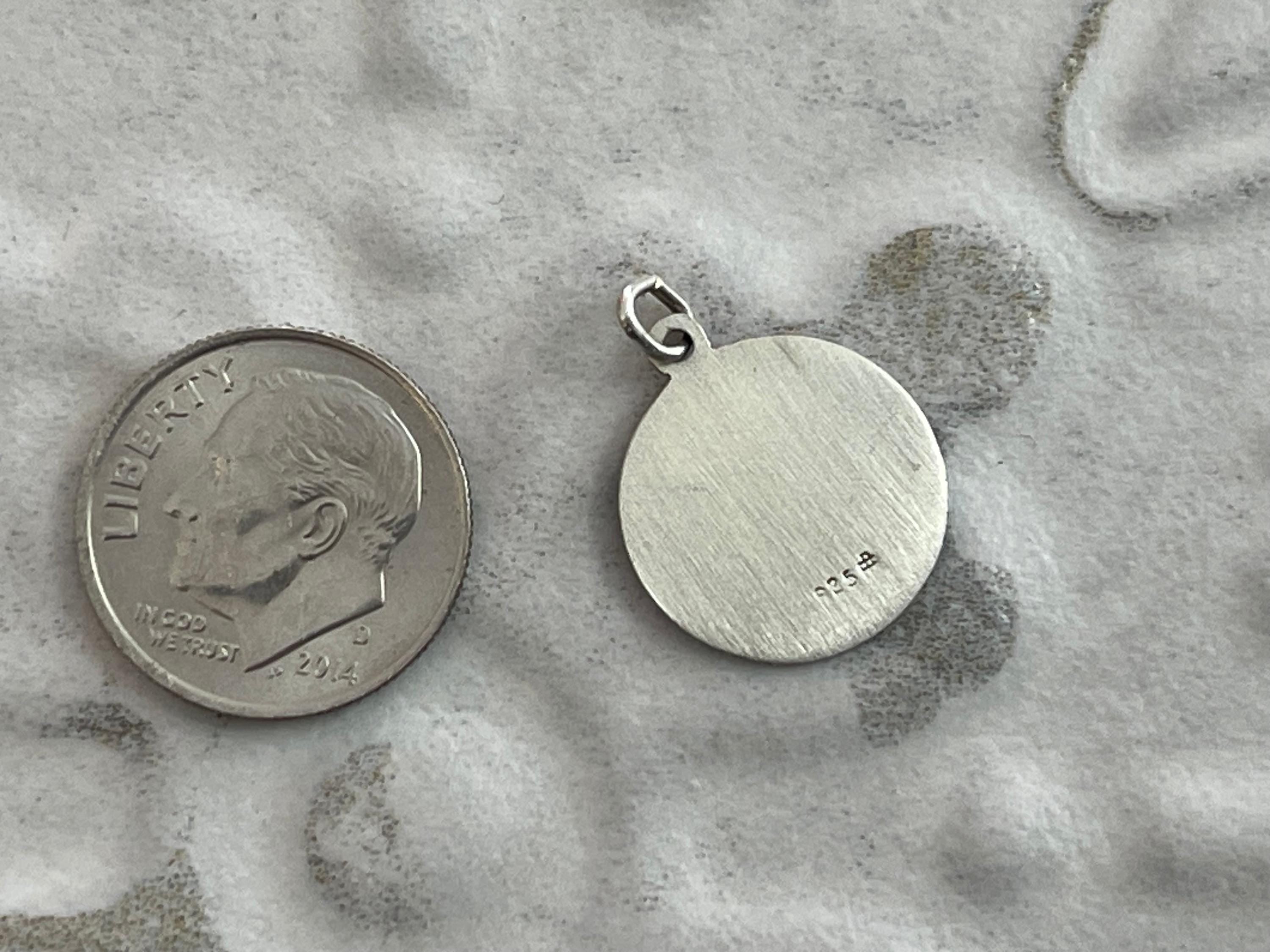 Sterling Silver Our Guardian Angel Round Medal Charm Pendant