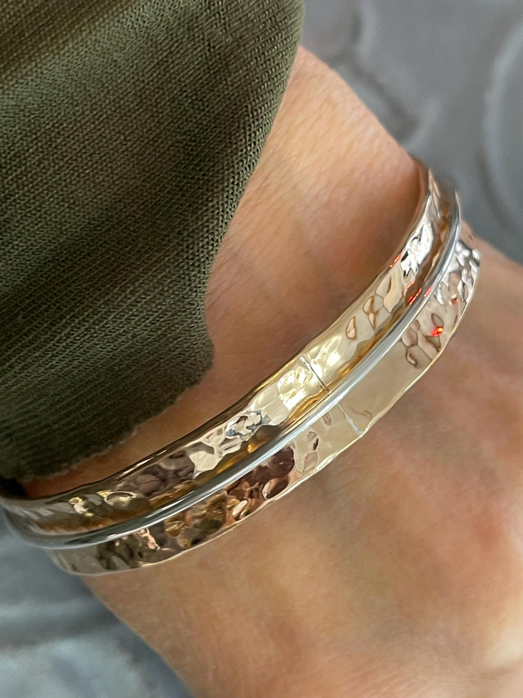 Copper Bangle Bracelet with Sterling Silver Moveable Ring