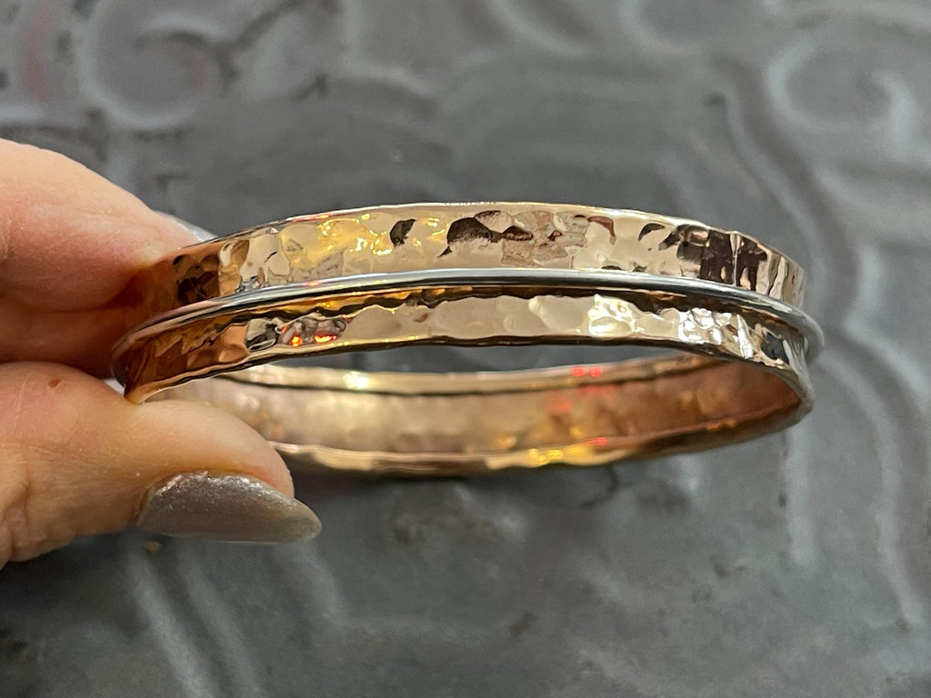 Copper Bangle Bracelet with Sterling Silver Moveable Ring