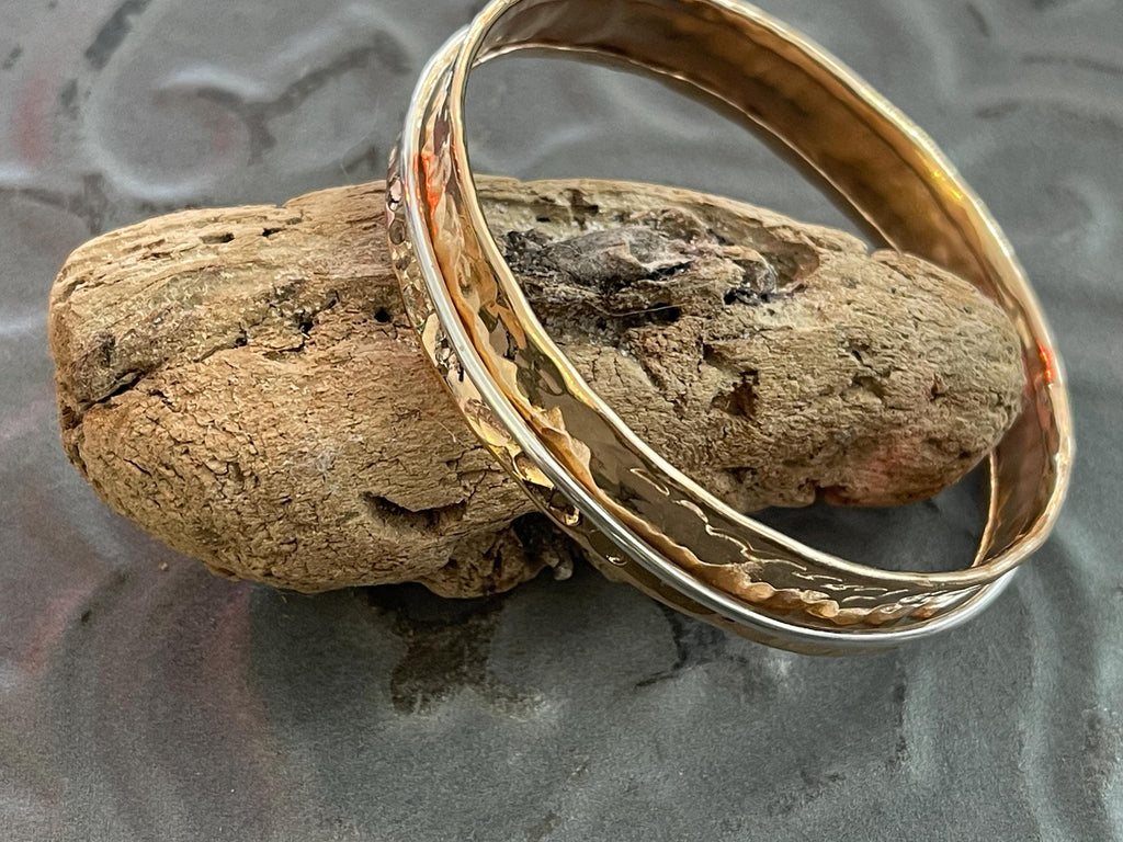 Copper Bangle Bracelet with Sterling Silver Moveable Ring