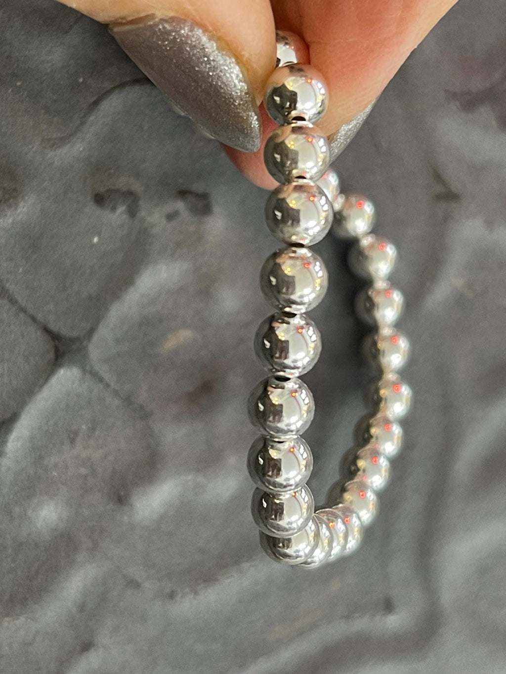 Sterling Silver Beaded Stretch Bangle Bracelet