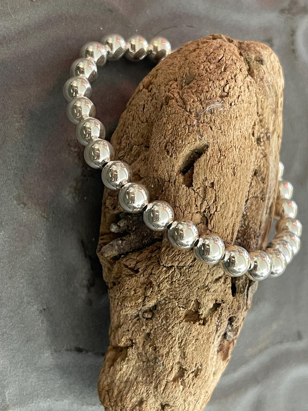 Sterling Silver Beaded Stretch Bangle Bracelet