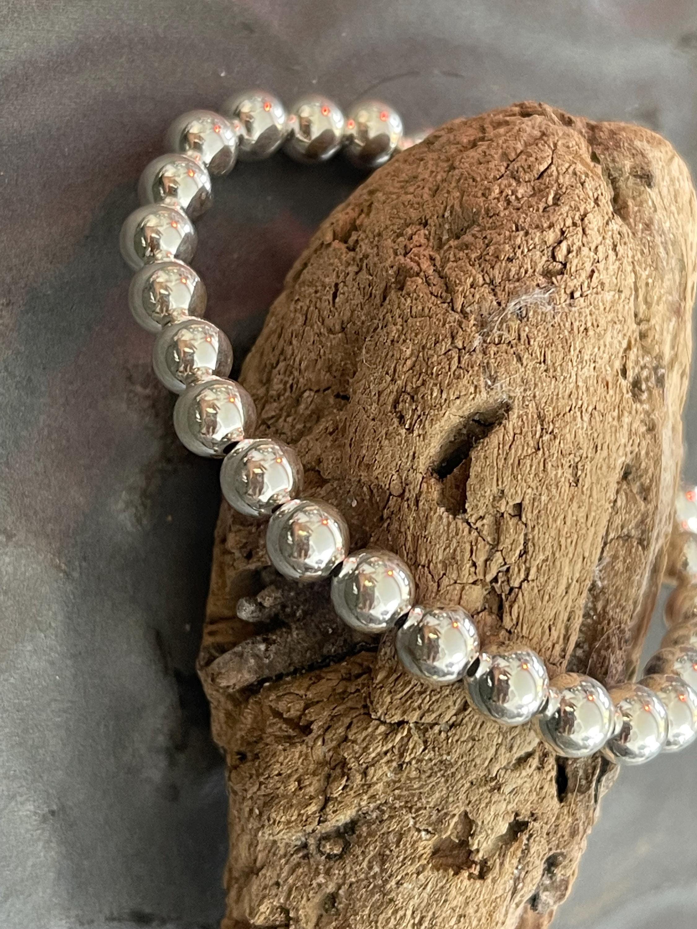 Sterling Silver Beaded Stretch Bangle Bracelet