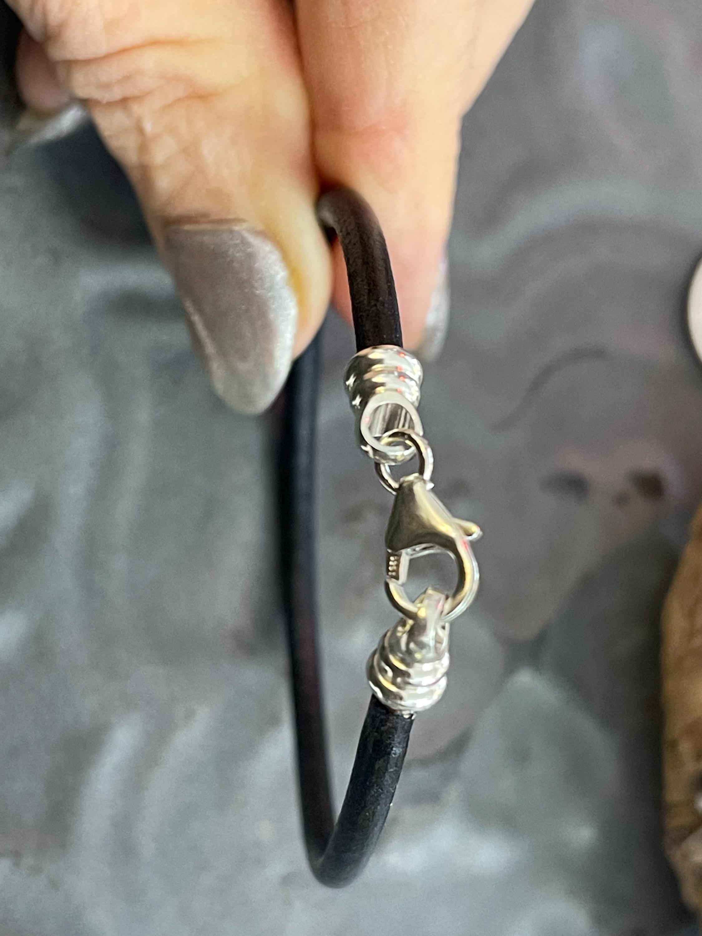 Black Leather Cord Bracelet with Sterling Silver Threaded Clasp