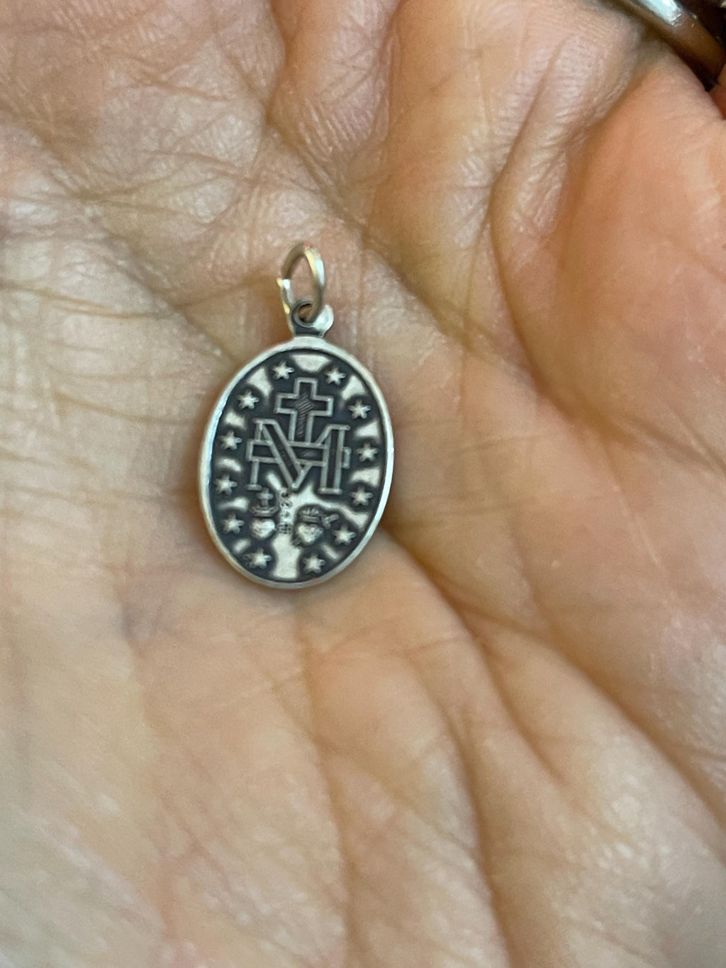 Sterling Silver Oval Miraculous Medal  Charm Pendant 23x16 mm