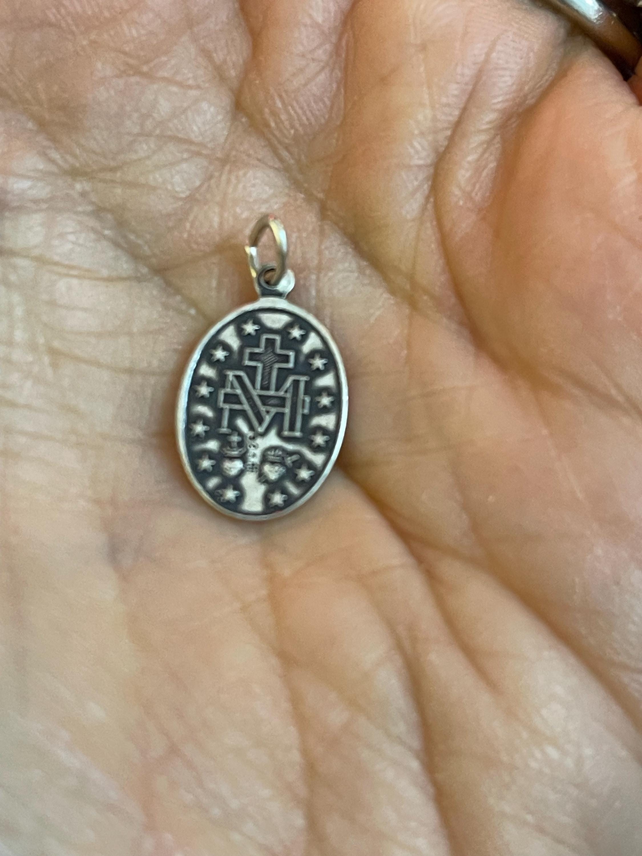 Sterling Silver Oval Miraculous Medal  Charm Pendant 23x16 mm