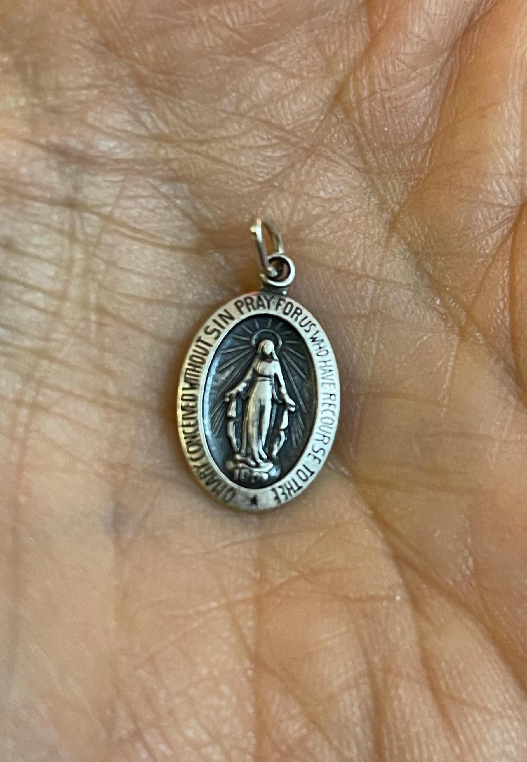 Sterling Silver Oval Miraculous Medal  Charm Pendant 23x16 mm