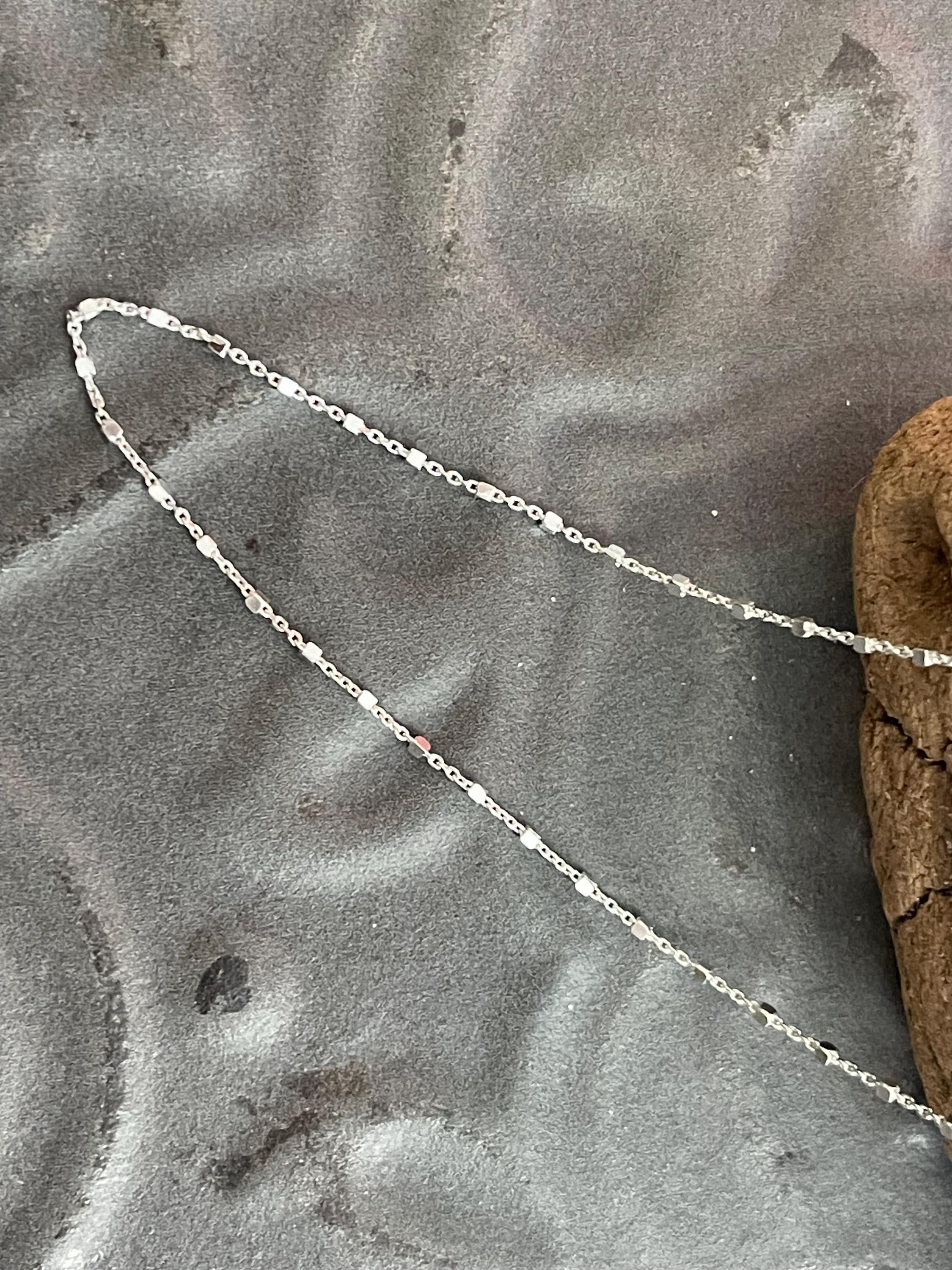 Sterling Silver 1mm Cable Chain with Cube Beads