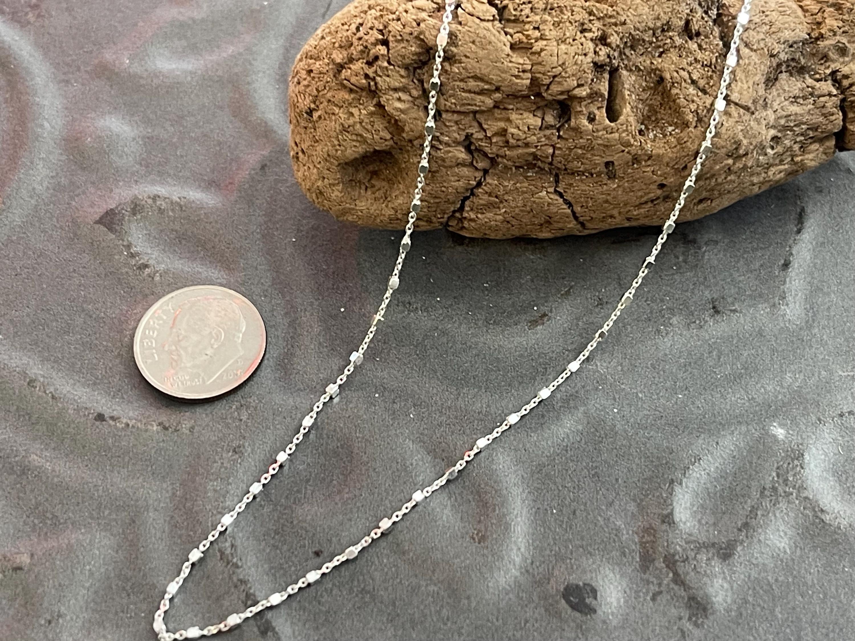 Sterling Silver 1mm Cable Chain with Cube Beads