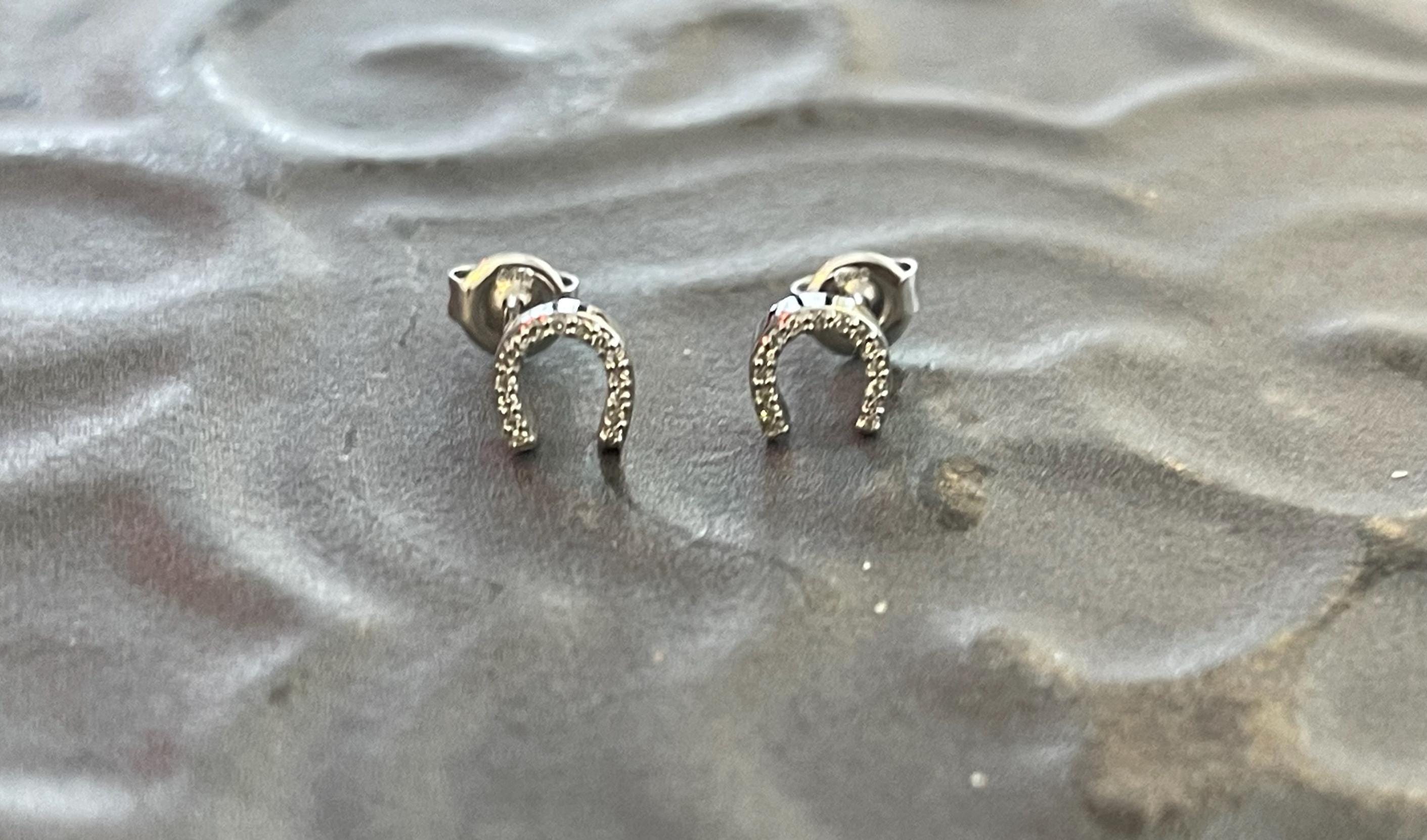 14K White Gold Diamond-Set Horseshoe Post Earrings