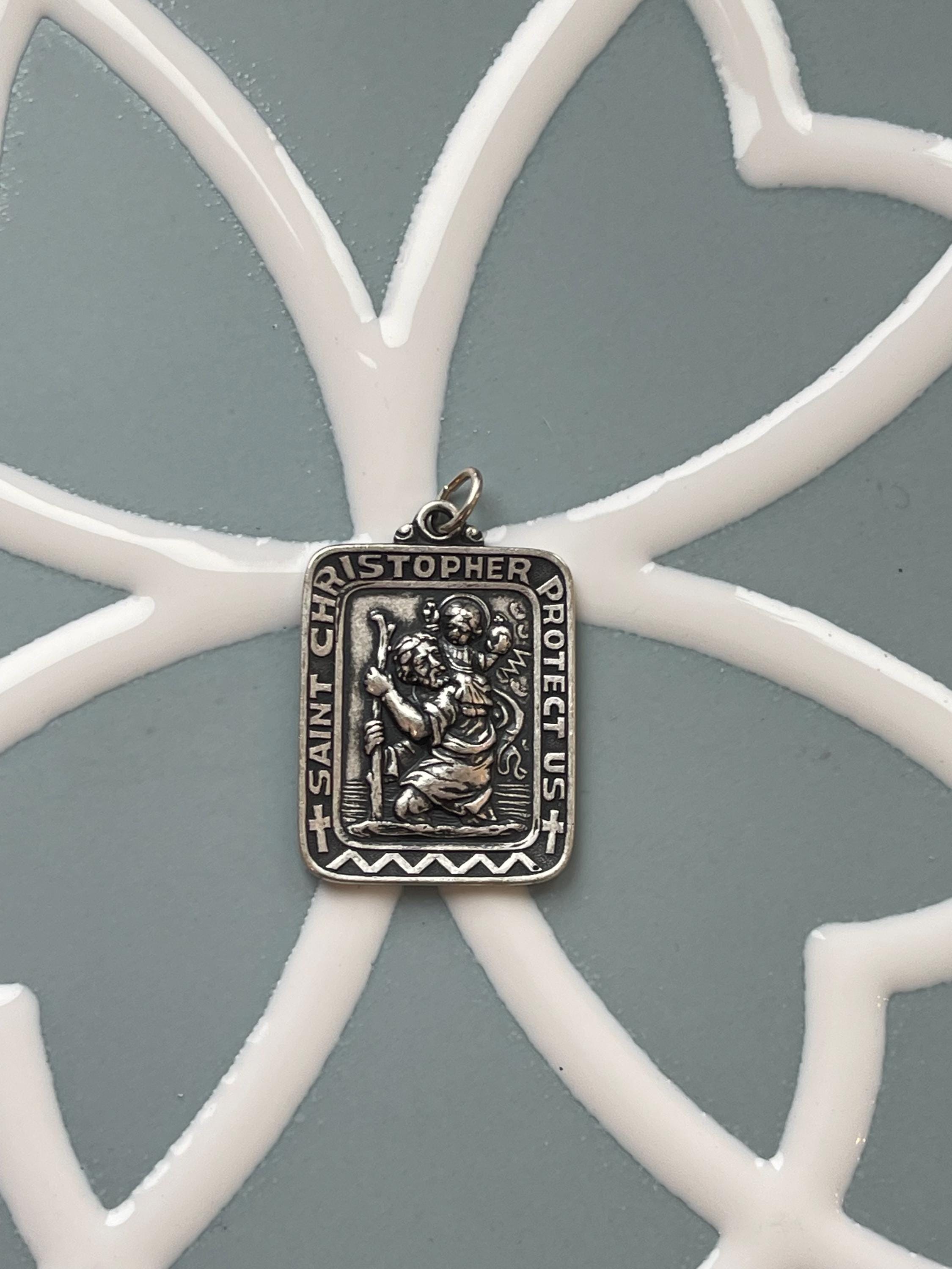 Sterling Silver 31.5x26 mm Saint Christopher Rectangle Medal Pendant