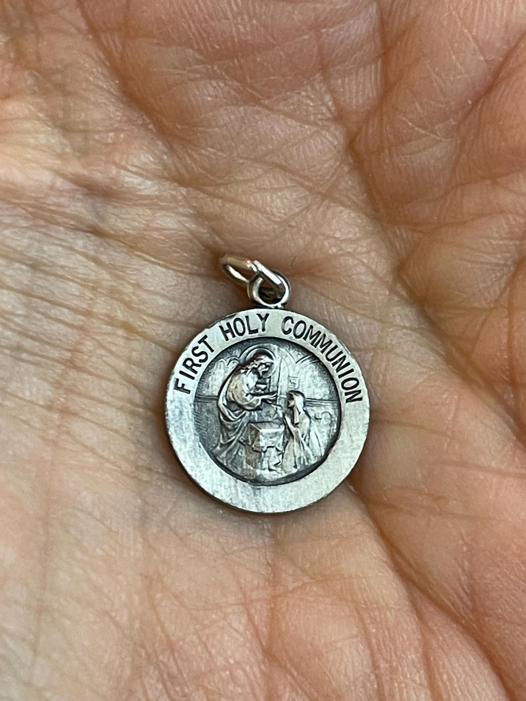 Sterling Silver 15 mm First Communion Medal Charm Pendant