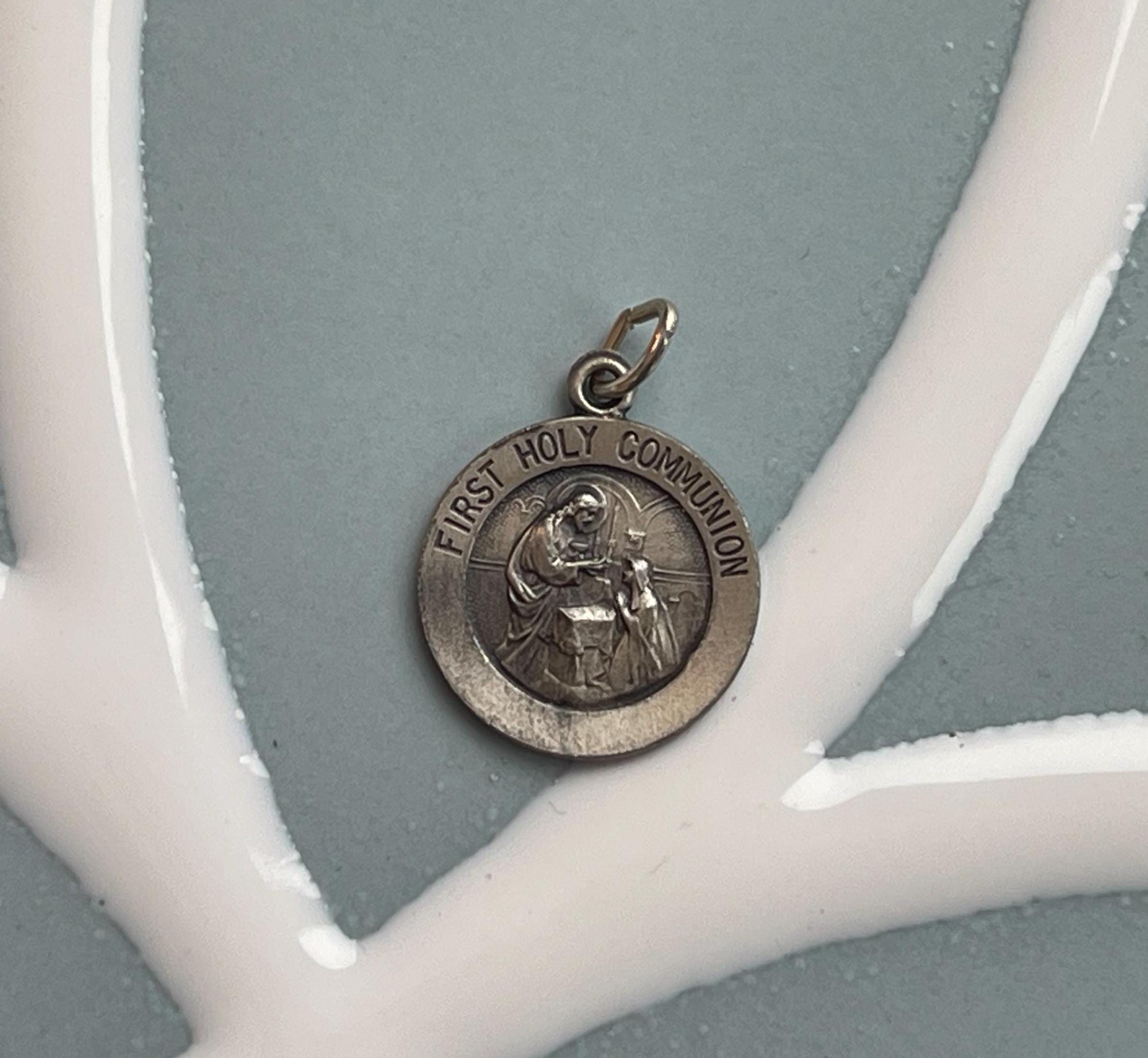 Sterling Silver 15 mm First Communion Medal Charm Pendant