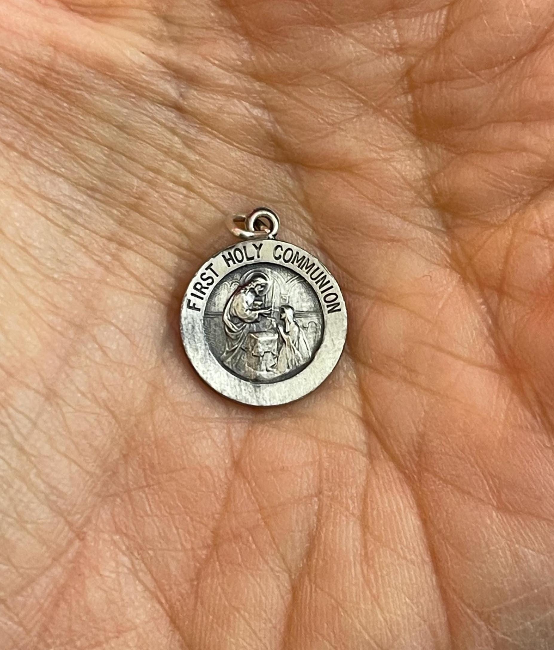 Sterling Silver 15 mm First Communion Medal Charm Pendant