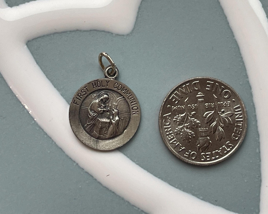 Sterling Silver 15 mm First Communion Medal Charm Pendant